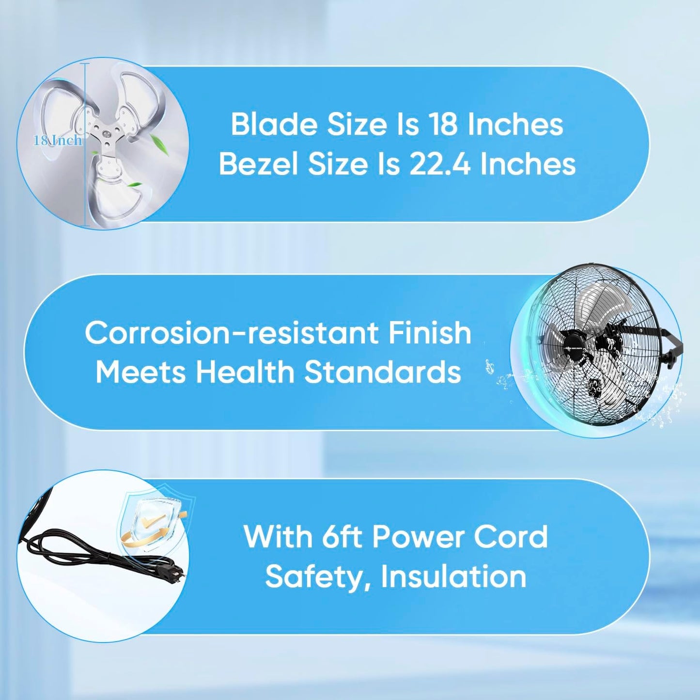 KEN BROWN 18 Inch Industrial Wall Mount Fan, 4300 CFM Metal Heavy Duty Fan, 3-Speeds High Velocity Oscillating Fans for Patios, Shop, Greenhouse, Garage, Commercial, Gazebo