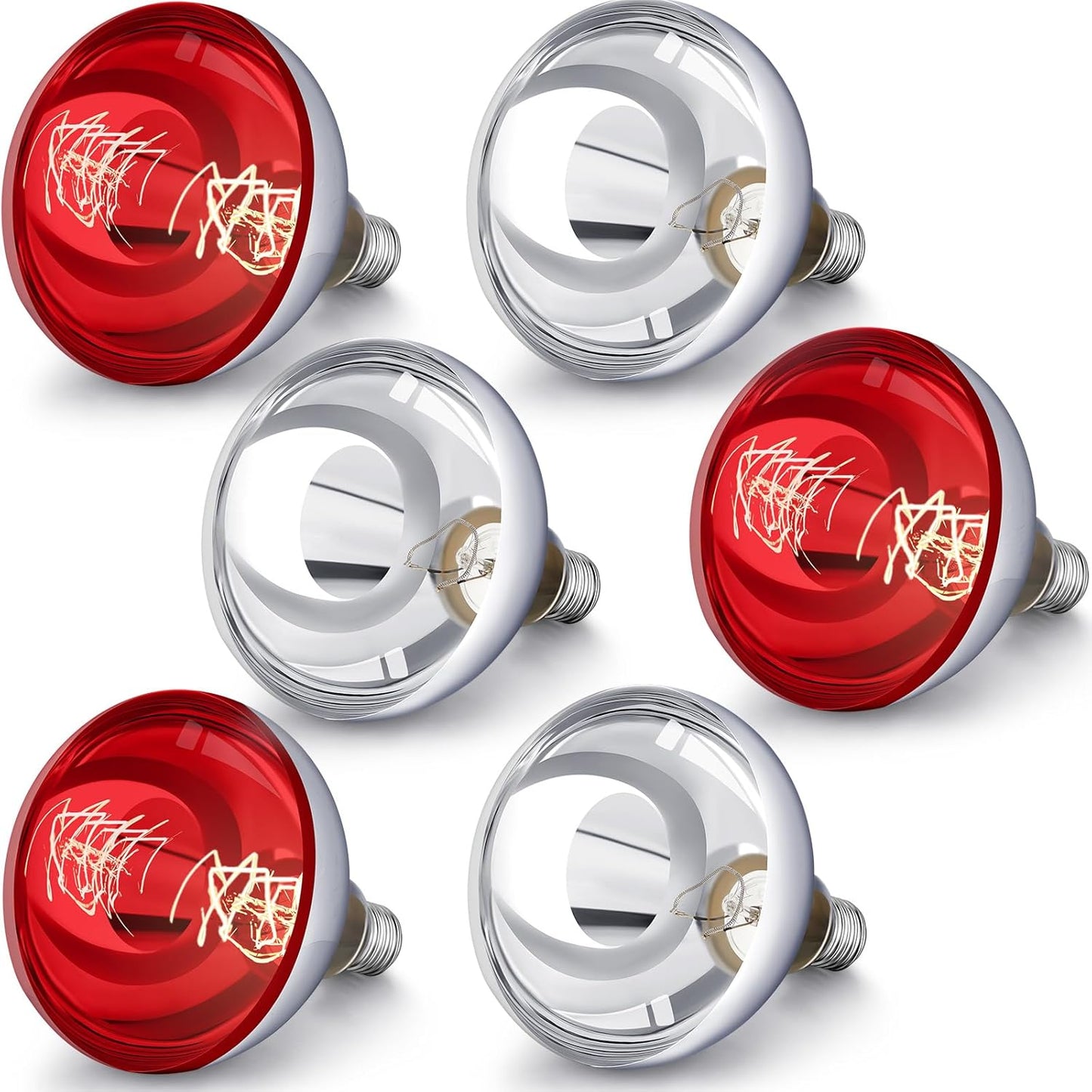 VIHOSE 6 Pack 250 Watt Heat Lamp 120v R40 Heat Lamp Bulbs Glass Incandescent Light Bulbs Incandescent Heating Lightbulbs for Reptiles Chicks Food Puppies Bathroom, Use E26 Base (Silver,Red)