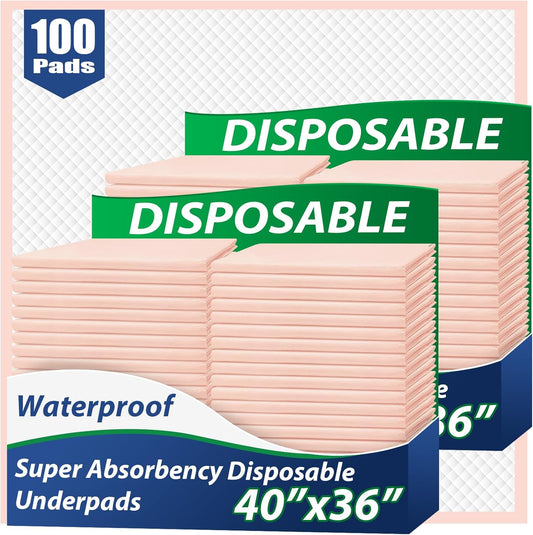 MKISS Extra Large Bed Pads 40" x 36"(100 Count), Disposable Super Absorbent Heavy Duty Incontinence Underpads, Thicken Chucks Pads for Adults, Children, Babies, Elderly and Pets