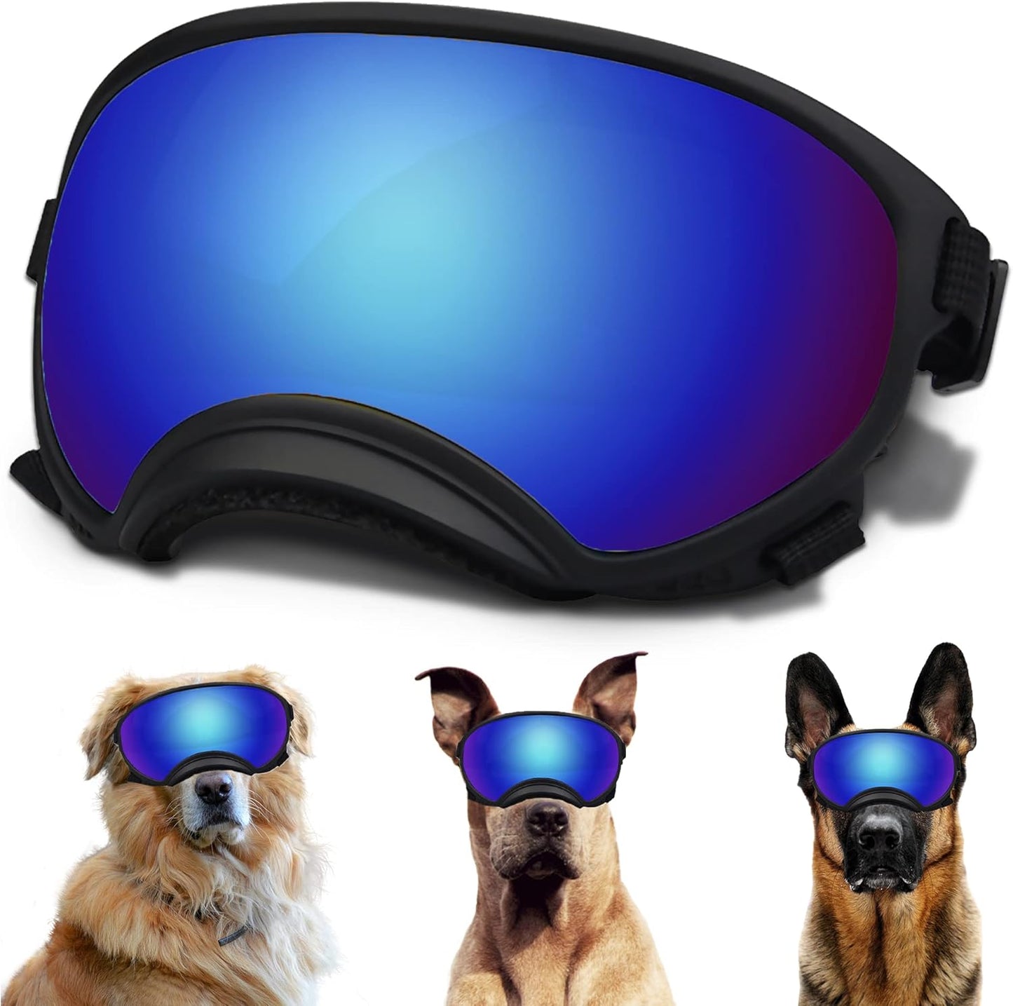 Large Dog Sunglasses with Adjustable Strap UV Protection, Winproof Dog Puppy Sunglasses, Suitable for Medium-Large Dog Pet Glasses, Dogs Eyes Protection(Colorful)