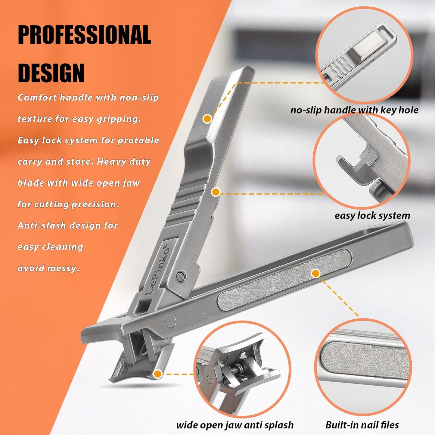 Nail Clipper for Thick Toenails and Fingernails, Portable Toenails Clippers for Seniors, Nail Cutter with Catcher, Nano Glass Nail Buffer, Gifts for Stocking Stuffers Men Women