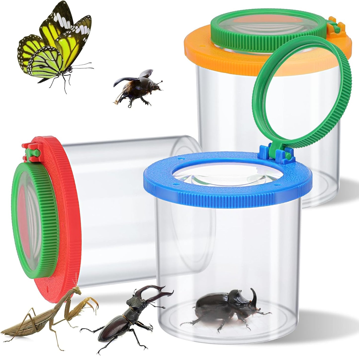 Coopay 3 Pieces Magnifying Insect Box - Bug Viewer, Critter Insect Cage, Container, Bug Catcher Cage, Jar Collecting Kit for Children, Kids Science Nature Exploration Tools