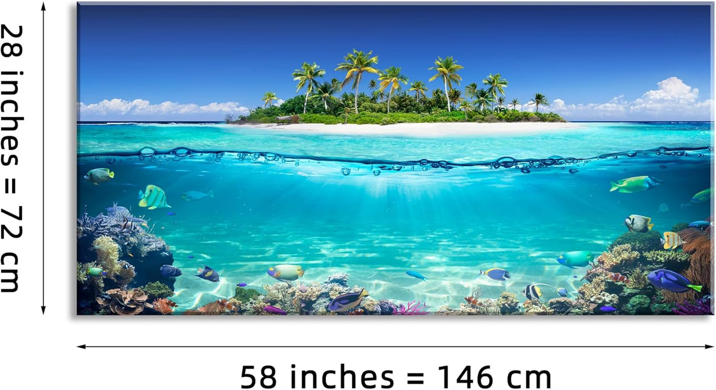 Tropical Island Coral Reef Landscape Canvas Wall Art for Living Room,Unique View Split Waterline Scenery,Beautiful Nature Summer Travel Scenic Picture Print Artwork Painting Decor,Inner Frame 30x60
