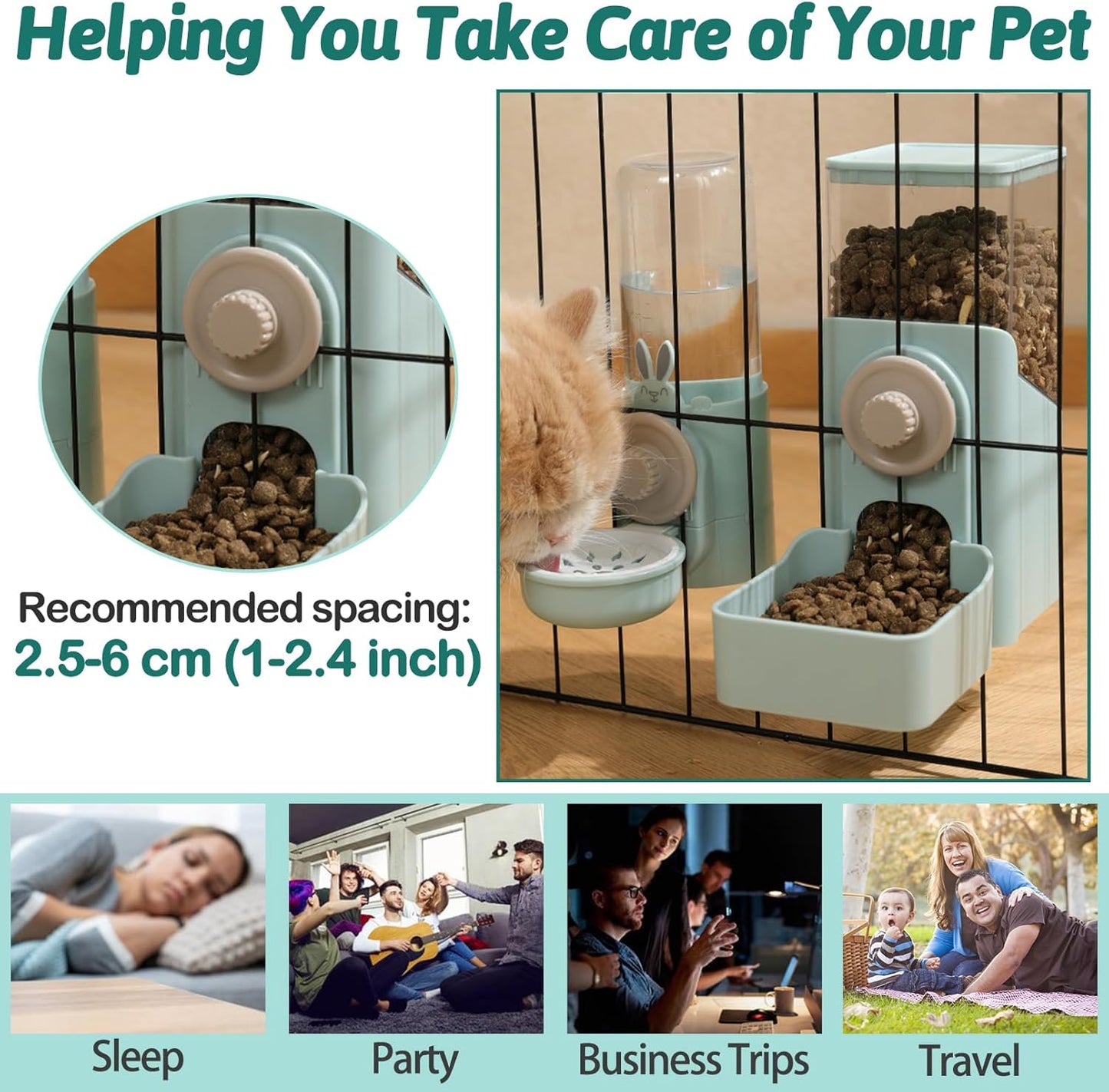 kathson Hanging Automatic Rabbit Pet Food and Water Dispenser, Auto Gravity Bunny Feeders for Cages, Detachable Self-Feeding Feeder and Waterer Set for Ferrets Chinchilla Hedgehog (Light Blue)