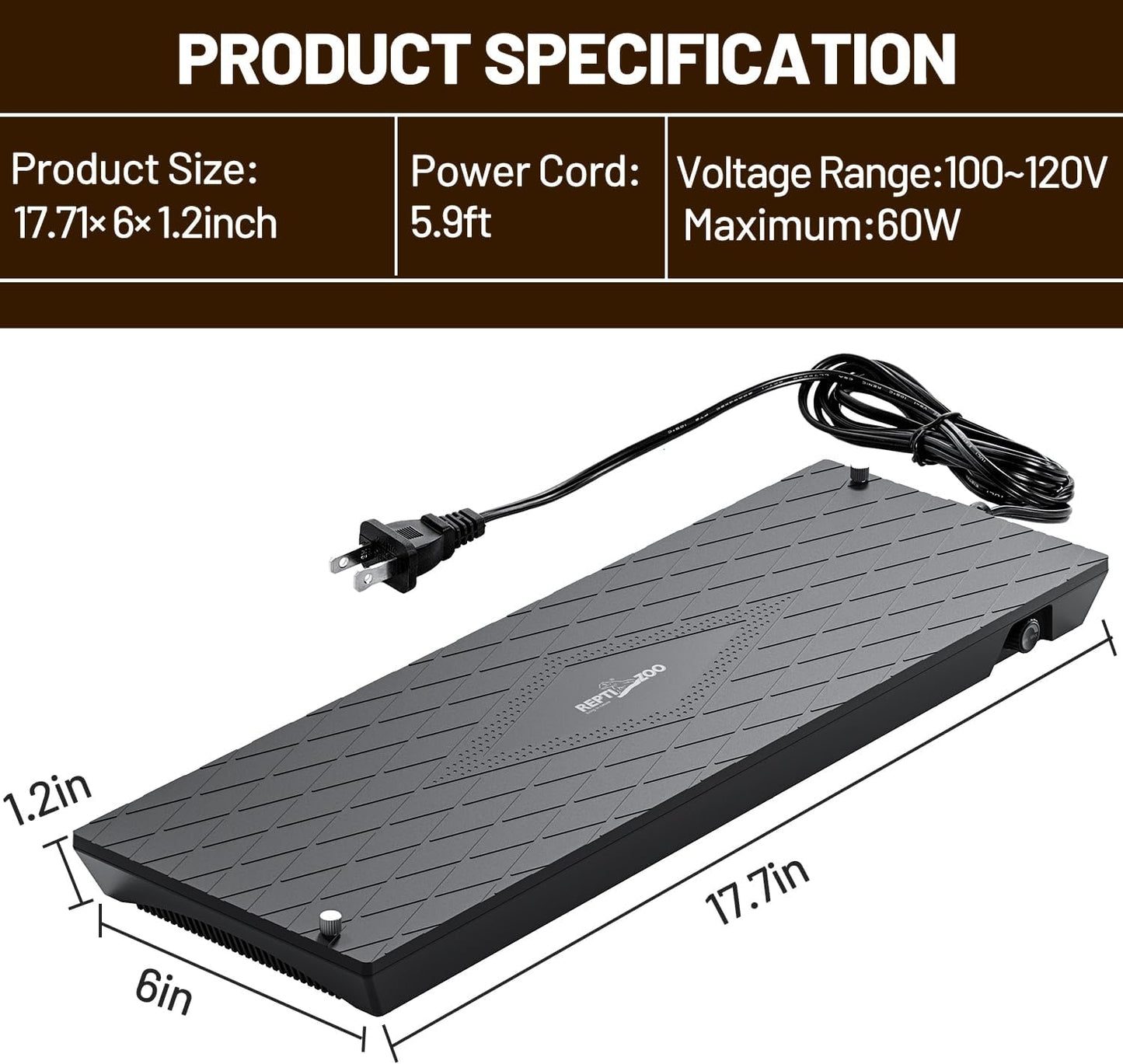 REPTI ZOO Reptile Heat Panel Adjustable Temperature Reptile Heating Plate, Mountable Under Lid, for Hermit Crabs/Leopard Geckos/Turtles/Snakes/Lizards