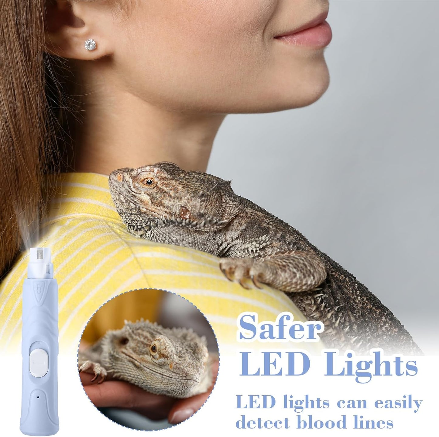 Lasnten Bearded Dragon Nail Grinder with Bearded Dragon Nail Clippers Rechargeable Pet Paw Trimmer Reptile Nail File with LED Lamp Grooming Tool for Reptile Lizard Turtle Iguana Bird Hedgehog