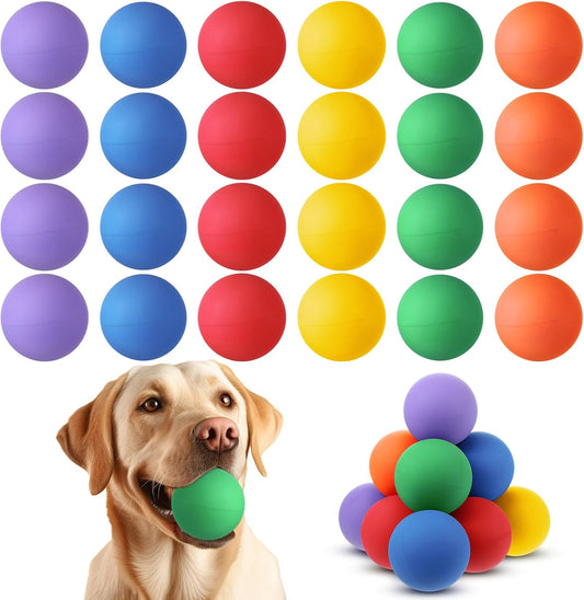 Shappy 24 Pieces Rubber Dog Tennis Balls for Dog Colorful Catching Pet Balls for Fetch Training 2.4 Inch Interactive Bounce and Floatable Toy for Park Beach