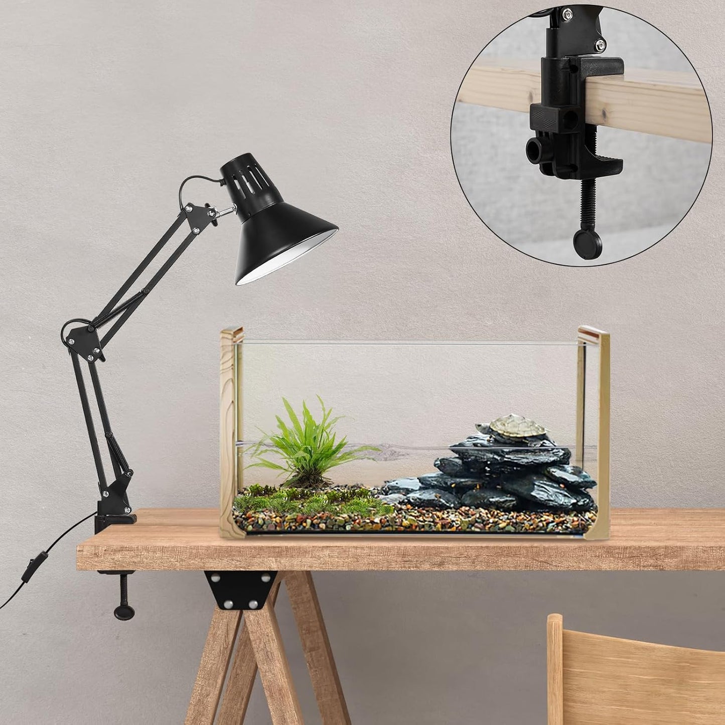 Reptile Heat lamp Reptile Light Fixture with Heat Lamp Stand,Height Range from 15.7inch to 74.3inch with 360°Adjustable Swing Arm for Bearded Dragon Turtles Snake and Chicks