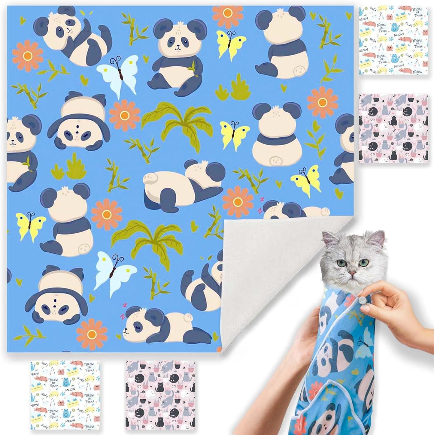 Cat Wrap for Grooming-Premium Cat Grooming Wrap Cat Restraint for Nail Clipping, Self-Adherent Soft Cat Blanket to Wrap Cat Anti-Scratch Anti-Escape Grooming Bag (Blue, XL(Within 17lbs))