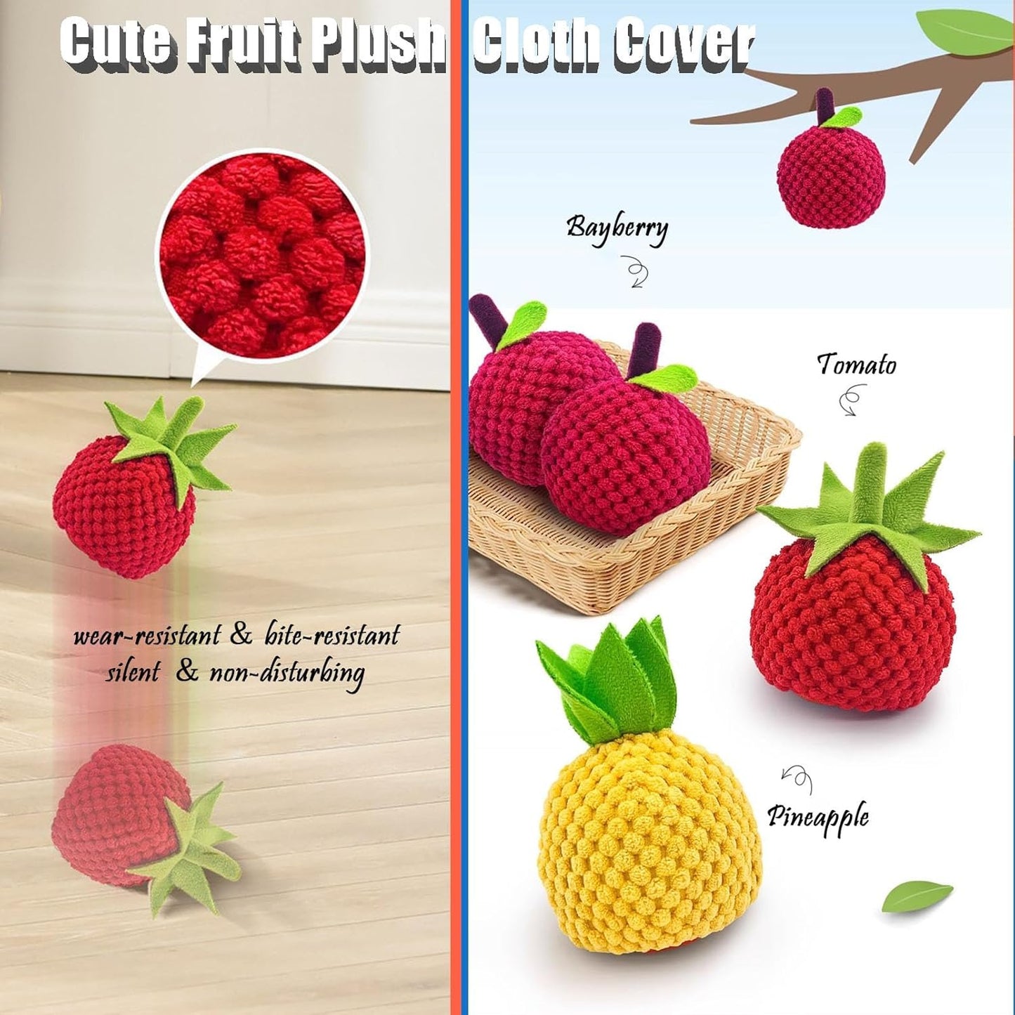 Zoomie Buddy 2.0, Zoomie Buddy for Dogs, 2 in 1 Smart Touch Interactive Dog Balls ＆ Pet Feeder, 2.83" Diameter, Suitable for Small/Medium Dogs, with Fruit Plush Cover (2*Blue, Tomato)