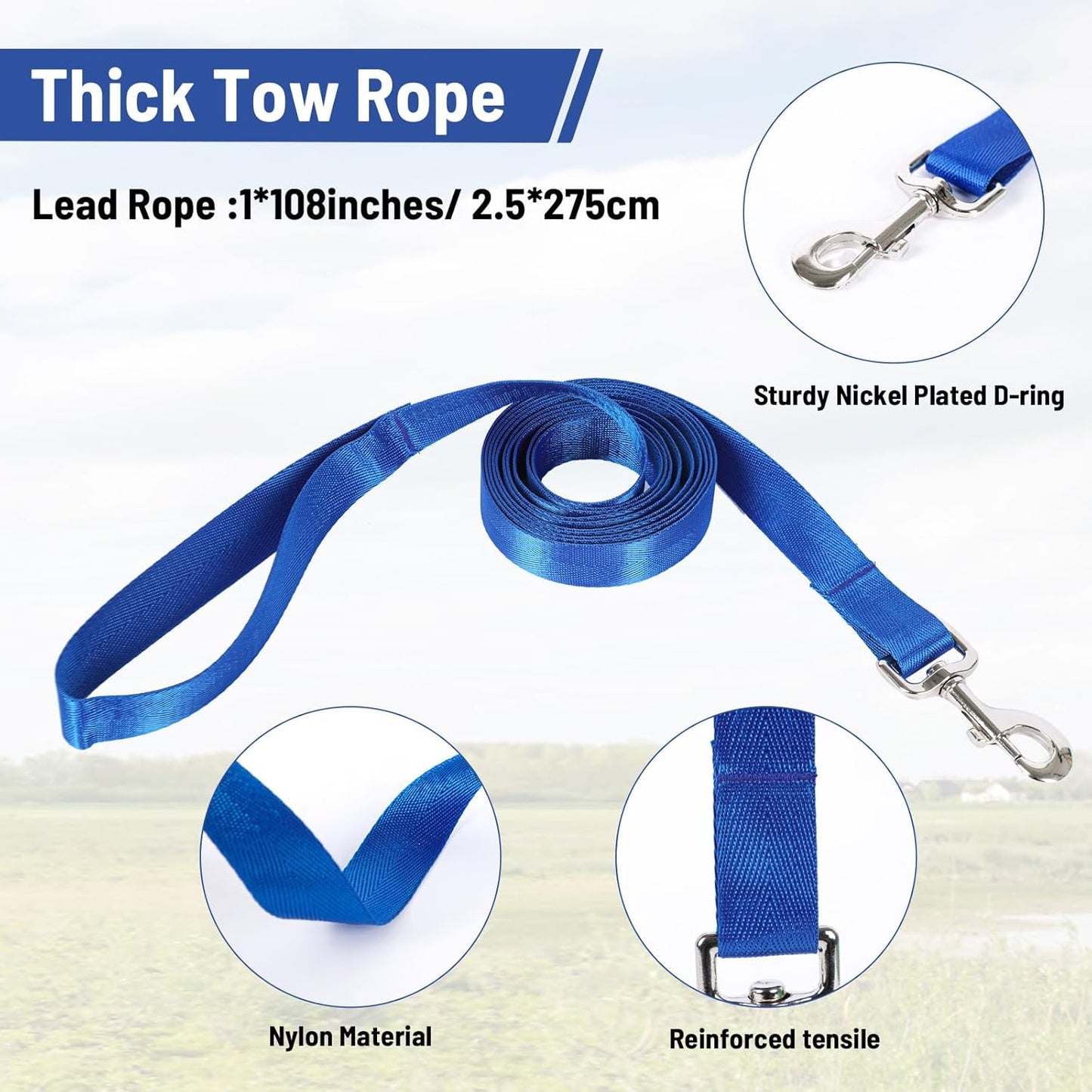 XUANNIAO Easily Adjustable Figure 8 Cow Halter, Double-Ply Premium Livestock Cattle Halters, Colorful Cow Utility Calf Halter with Leading Rope for Miniature Horse Donkey Goat Foal (Large, Blue)