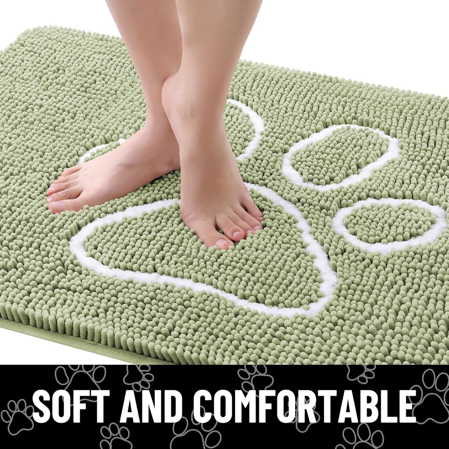 Smiry Dog Door Mat for Muddy Paws, Absorbent Dirt Trapper Non Slip Quick Dry Washable Chenille Mat for Mud Dogs, Entry Rug for Indoor and Outdoor (70x24 Inches, Sage Green)