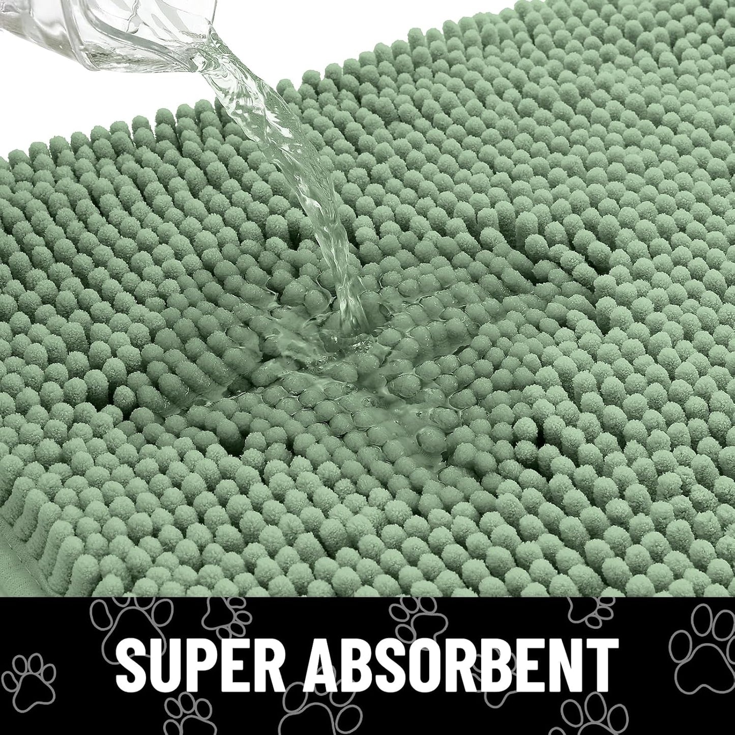 Smiry Dog Door Mat for Muddy Paws, Absorbent Dirt Trapper Non Slip Quick Dry Washable Chenille Mat for Mud Dogs, Entry Rug for Indoor and Outdoor (48x30 Inches, Olive Green and White)