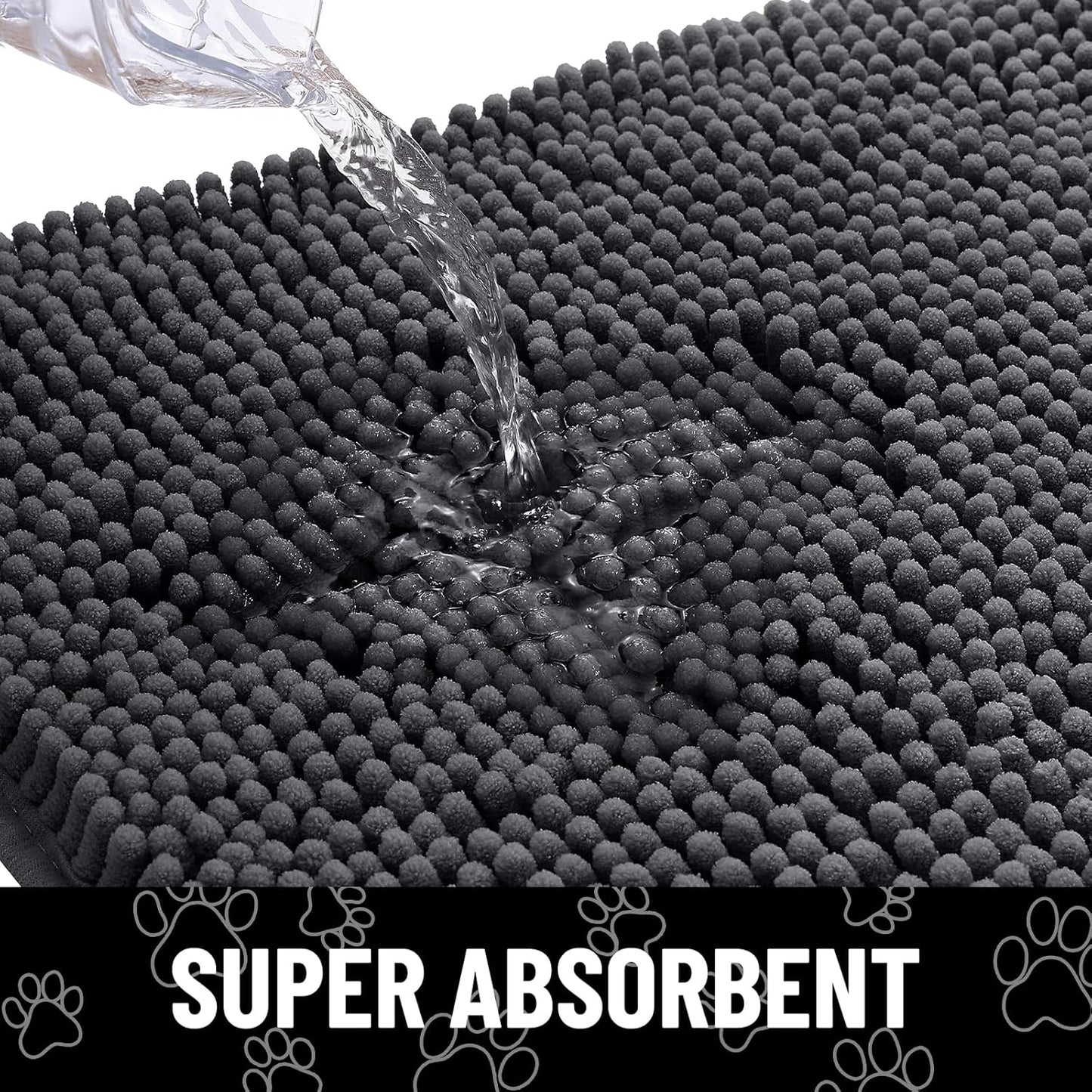 Smiry Dog Door Mat for Muddy Paws, Absorbent Dirt Trapper Non Slip Quick Dry Washable Chenille Mat for Mud Dogs, Entry Rug for Indoor and Outdoor (47x24 Inches, Dark Grey and White)