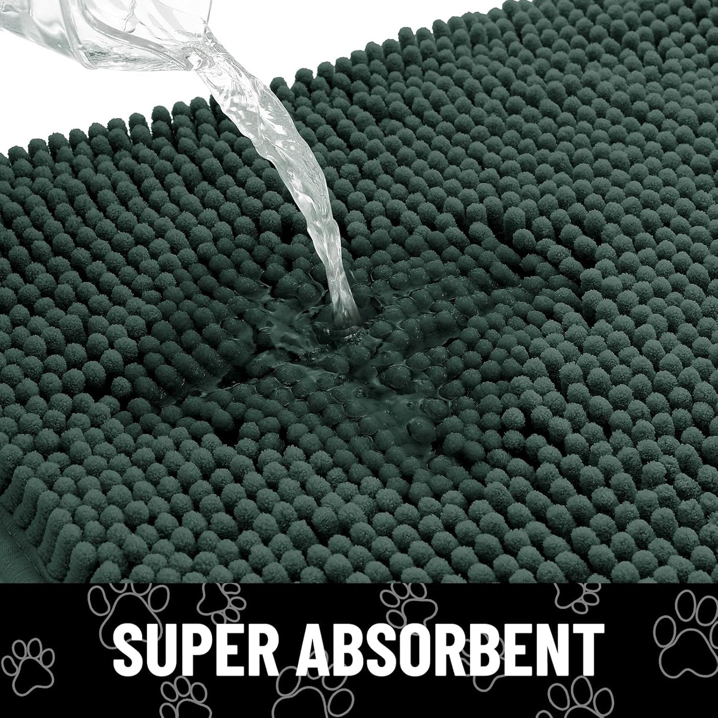 Smiry Dog Door Mat for Muddy Paws, Absorbent Dirt Trapper Non Slip Quick Dry Washable Chenille Mat for Mud Dogs, Entry Rug for Indoor and Outdoor (71x46 Inches, Green)