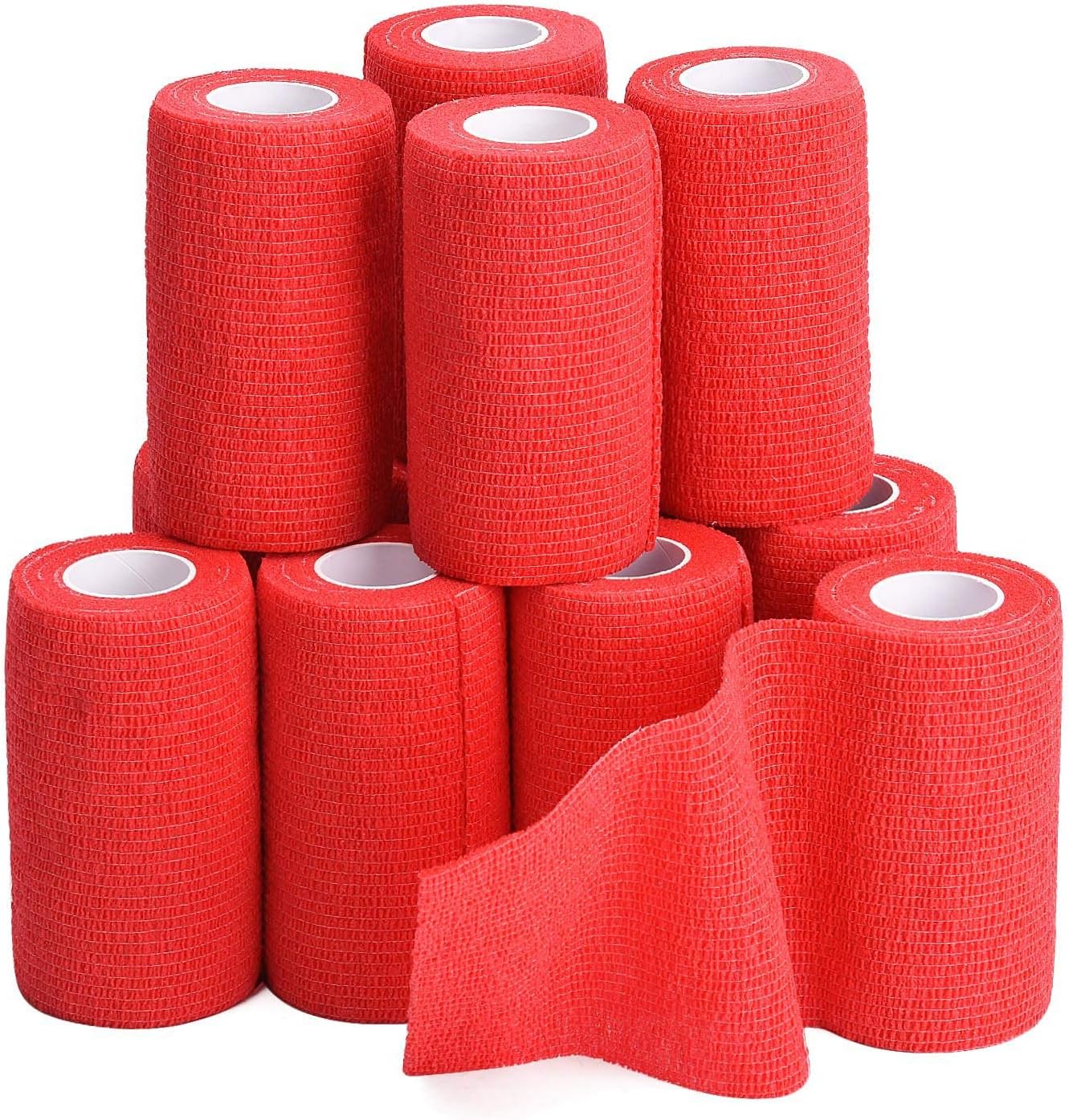TOBWOLF 12PCS Self Adhesive Bandage, 4" x5yd / 10cmx4.5m Elastic Cohesive Bandage Wrap, Breathable Sports Tape, Medical Sport Wrap for Wrist, Ankle, Knee, Leg, Sprains & Swelling - Red