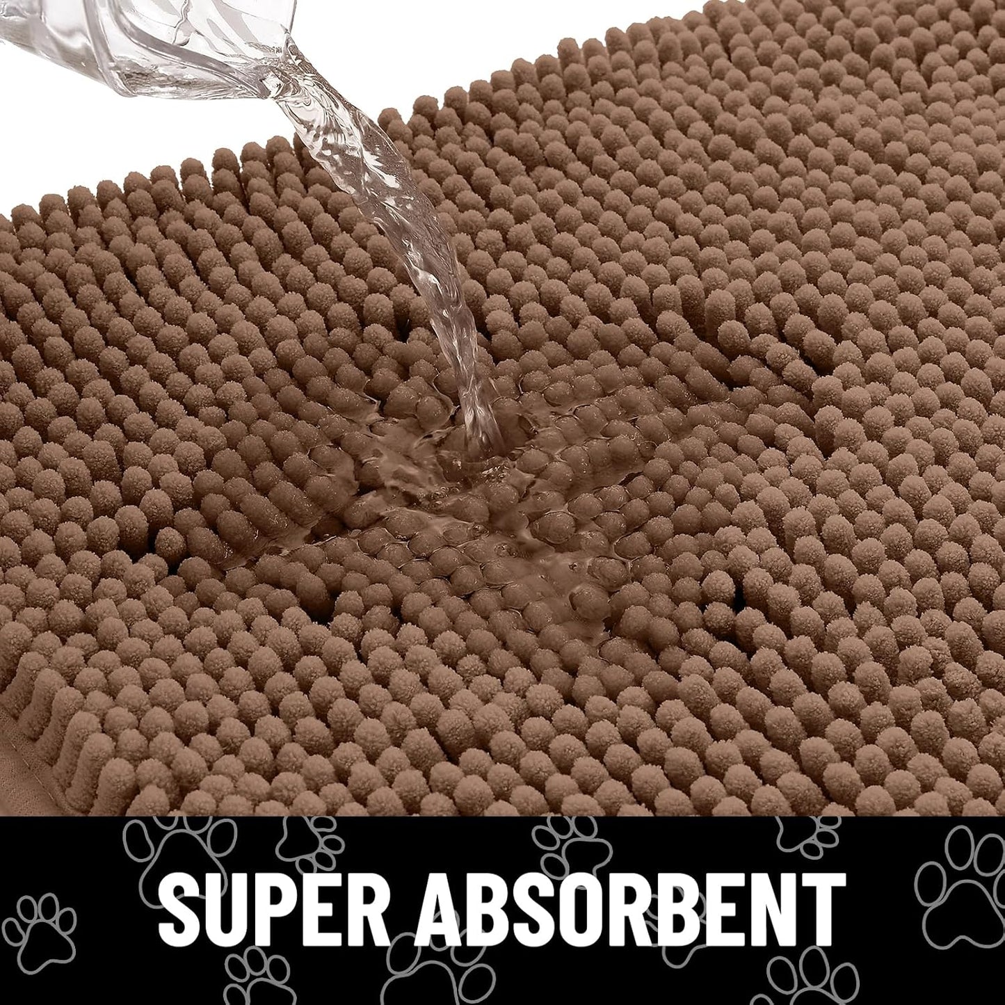 Smiry Dog Door Mat for Muddy Paws, Absorbent Dirt Trapper Non Slip Quick Dry Washable Chenille Mat for Mud Dogs, Entry Rug for Indoor and Outdoor (48x30 Inches, Coffee)