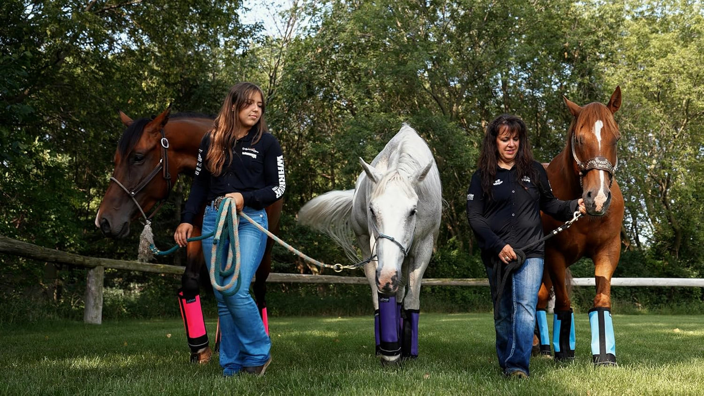 Warrior Fly Boots for Horses - Breathable Mesh Horse Boots for Fly Protection & Leg Comfort - Set of 4 (Knight Warrior, Neon Orange)