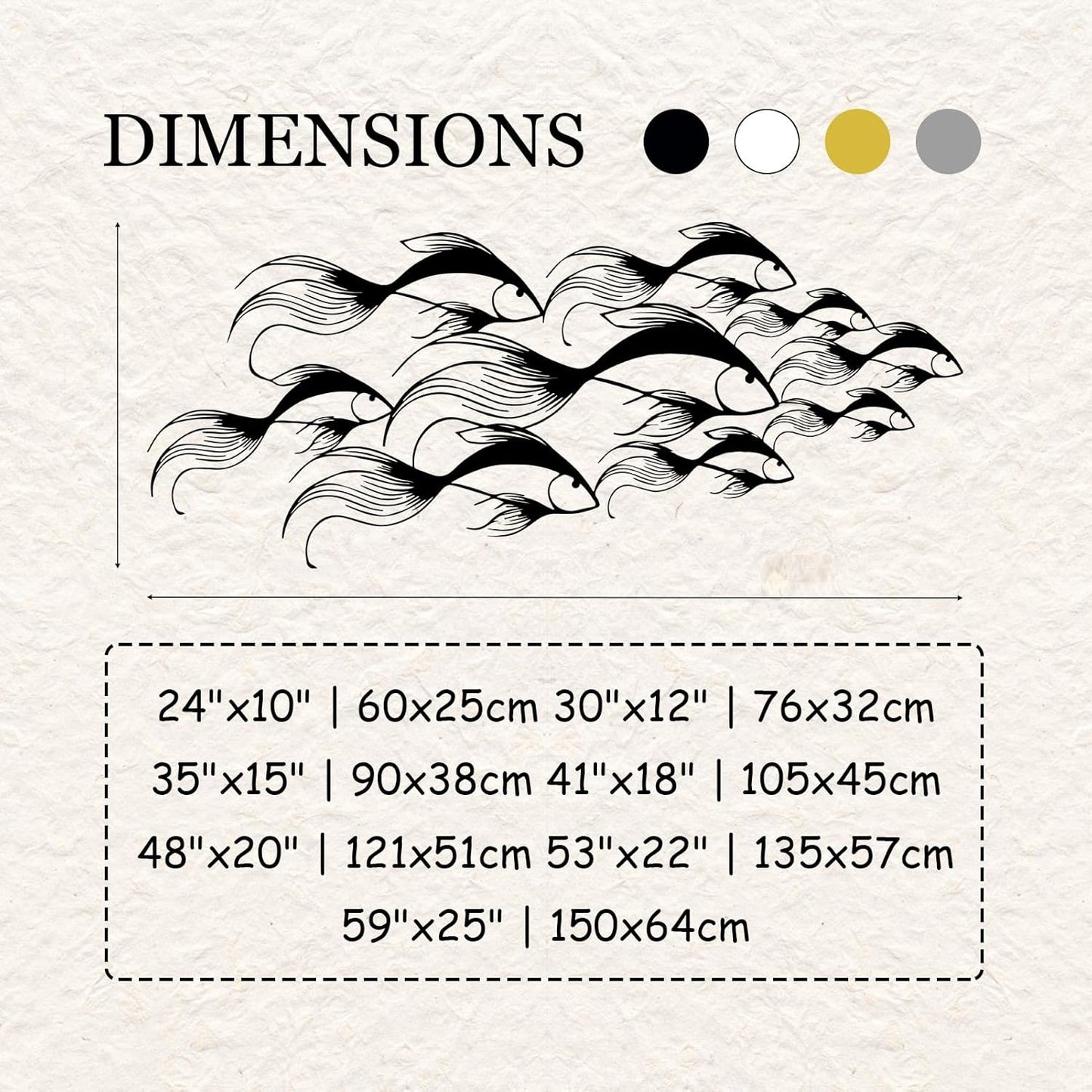 School of Fish Metal Wall Art, Metal Fish Wall Decor, Sea Life Wall Art, Large Nautical Wall Hanging, Modern Beach House Wall Decor, Ocean Themed Artwork for Bathroom (Silver, 59"x25" | 150x64cm)