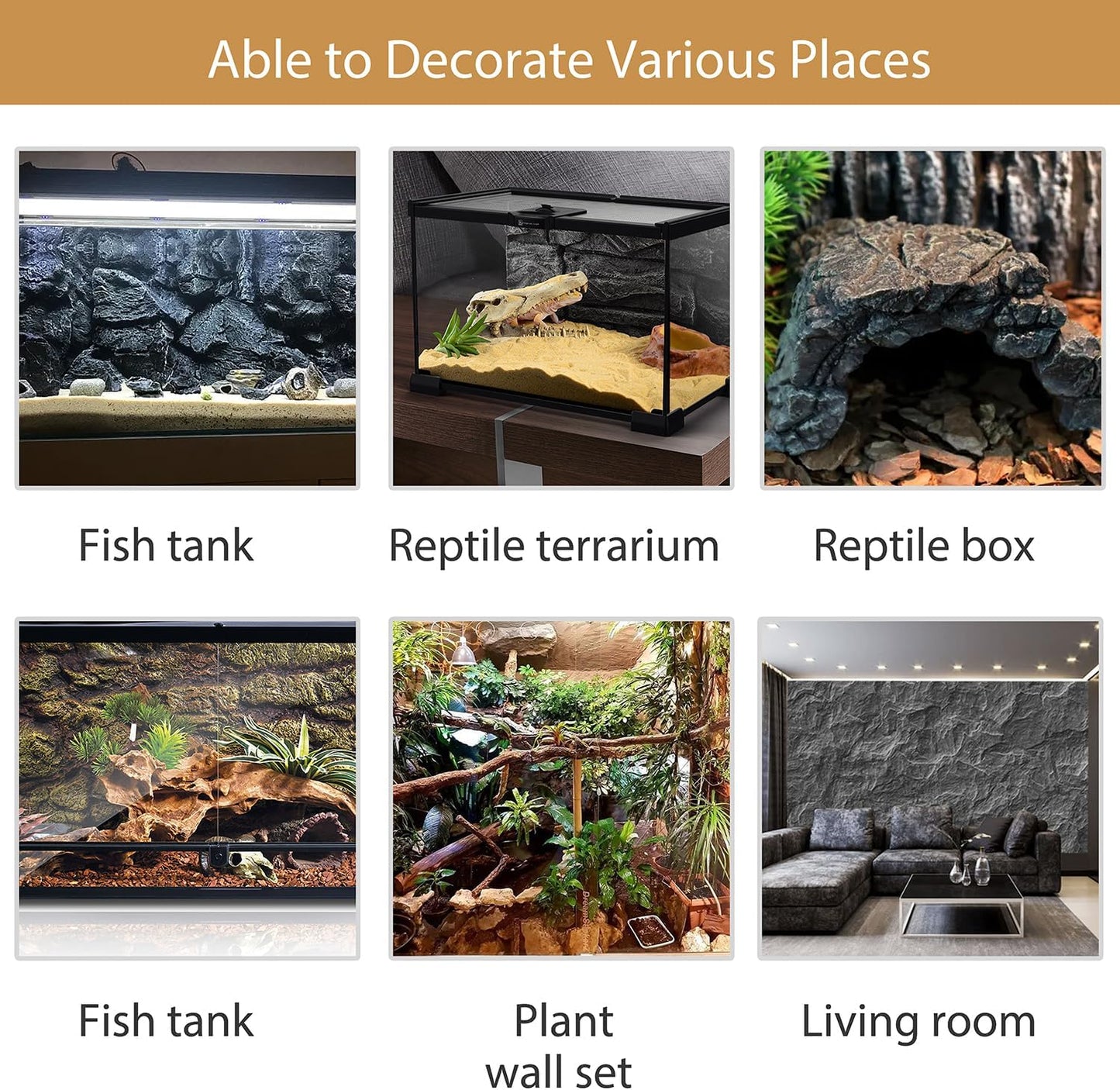 4pcs Rock Terrarium Background,3D Reptile Tank Background Board,Amphibian Stereo Backdrop Wall,Lizard Snake Gecko Spider Chameleon Turtle Fish pet silo Background Decorative Panel