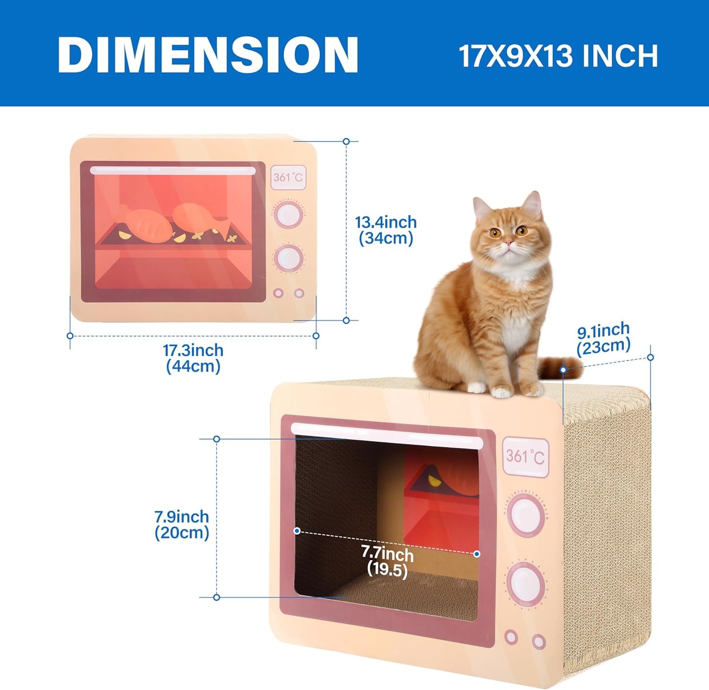 Oven Cat Scratcher Board - Durable Lounge Bed for Cats - Indoor Scratch Pad & Play House - Corrugated Toy for Cat Birthday - 17.3L*13.4W*9.1H