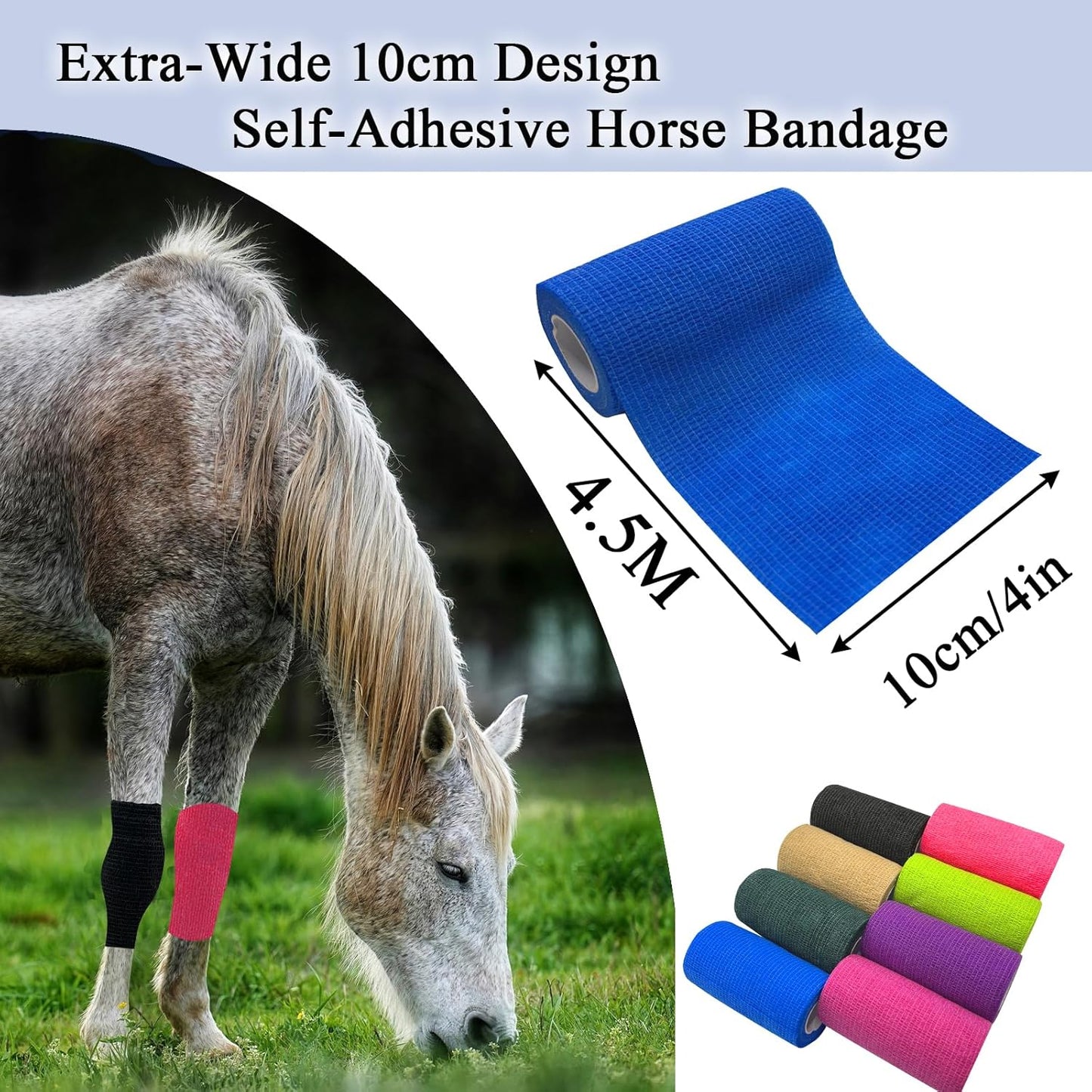 Self Adhesive Tape Wrap 8 Rolls,Non-Woven Self Adherent Vet Wrap Tape,10CM x 4.5M Cohesive Bandage Tape for Wrist & Ankle,Elastic Grip Cover (8colors-8Rolls(4inches))