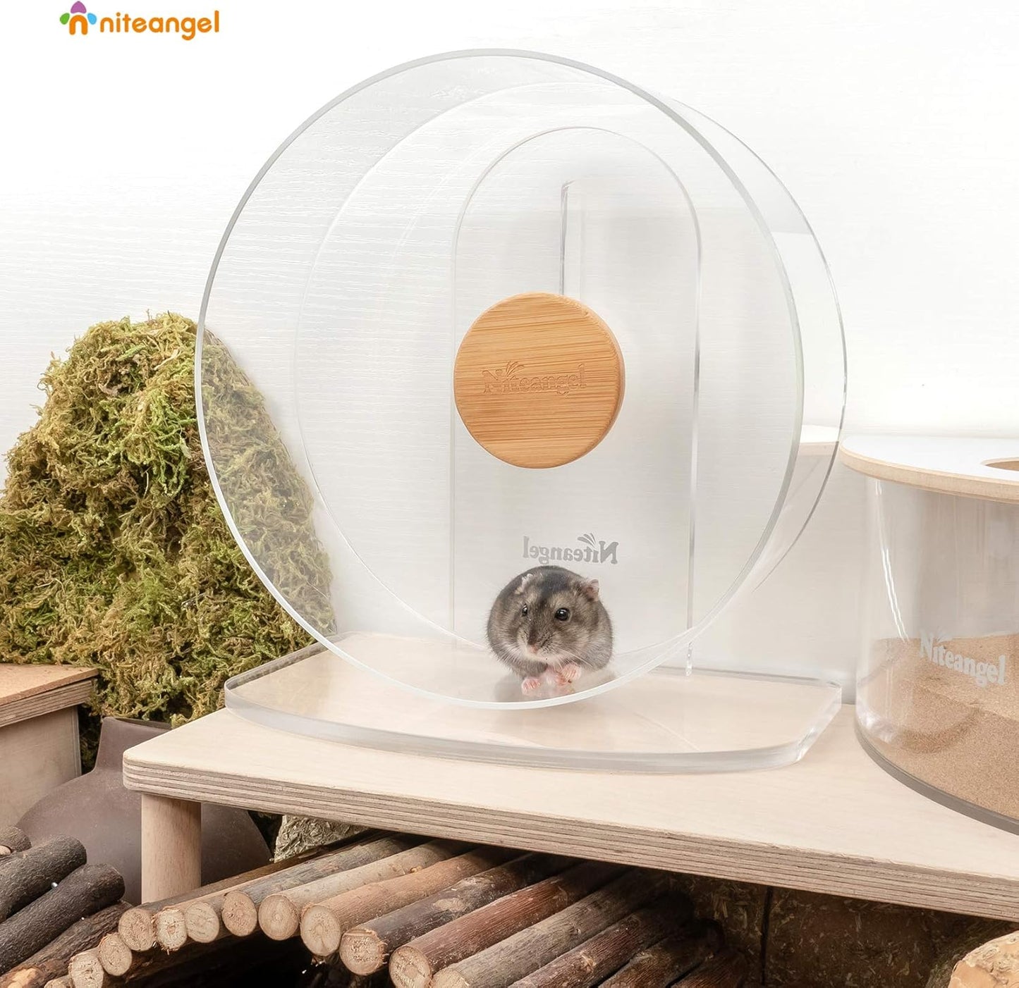 Niteangel Silent Hamster Exercise Wheel: - Dual-Bearing Quiet Spinning Acrylic Hamster Running Wheel for Dwarf Hamster Gerbils Mice Degus Or Other Small Animals (S)
