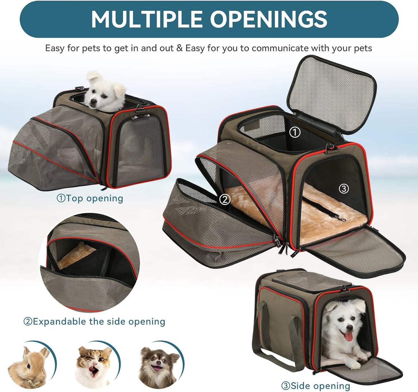 Petsfit Expandable Cat Carrier Dog Carriers,Airline Approved Soft-Sided Portable Pet Travel Washable Carrier for Kittens,Puppies,Removable Soft Plush mat and Pockets,Locking Safety Zippers