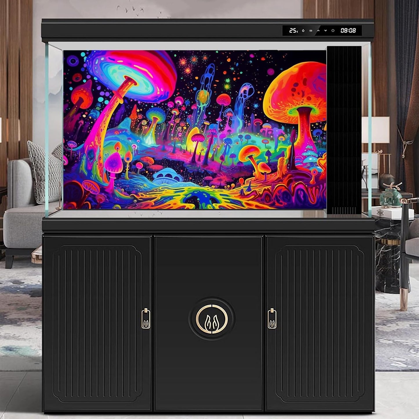 Fantasy Mushrooms Aquarium Background Abstract Mysterious Mushroom Landscape Terrarium Background Amazing Rainbow Mushrooms Theme Fish Tank Backdrop Poster Wallpaper Decorations Vinyl 72x18in