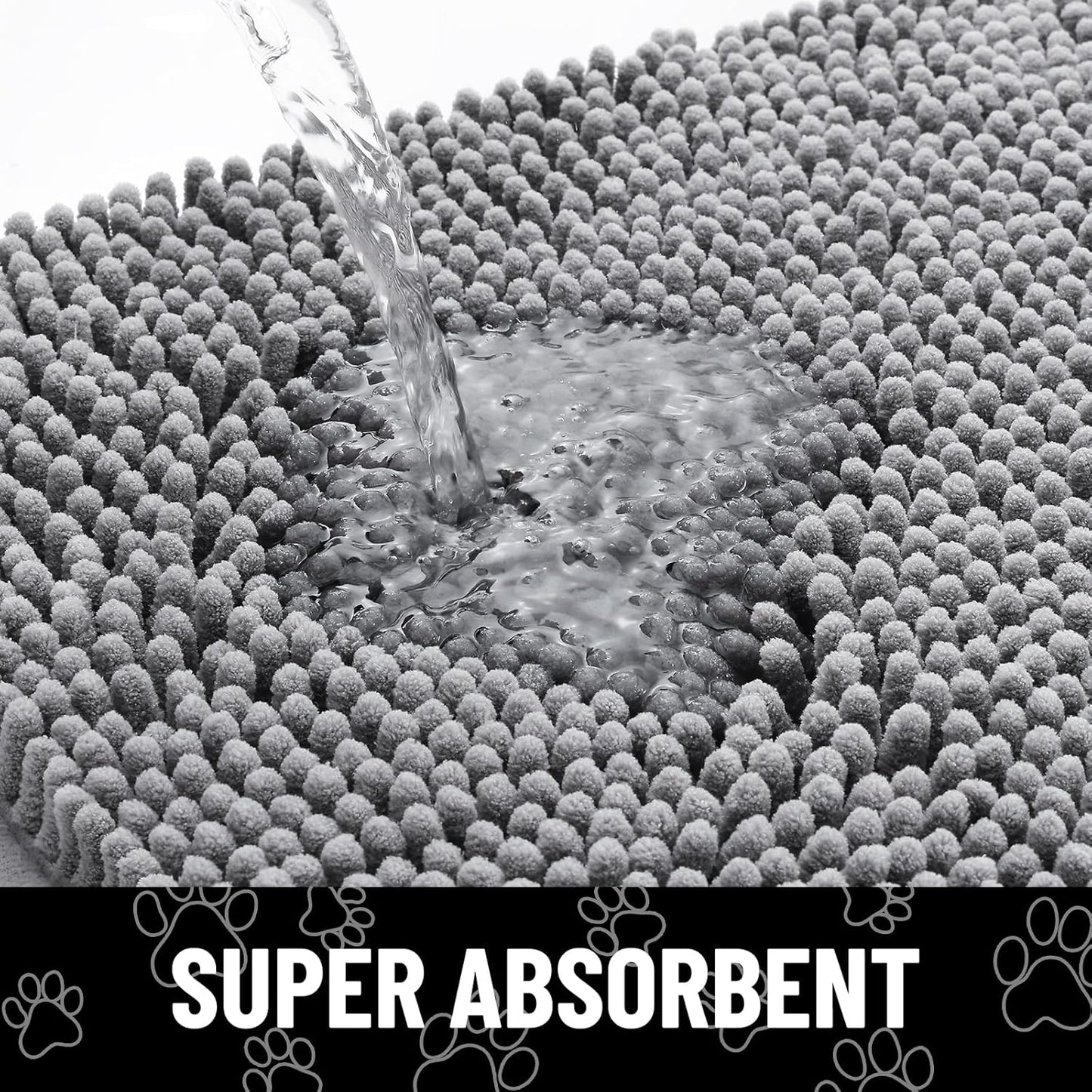 Smiry Dog Door Mat for Muddy Paws, Absorbent Dirt Trapper Non Slip Quick Dry Washable Chenille Mat for Mud Dogs, Entry Rug for Indoor and Outdoor (24x16 Inches, Grey)