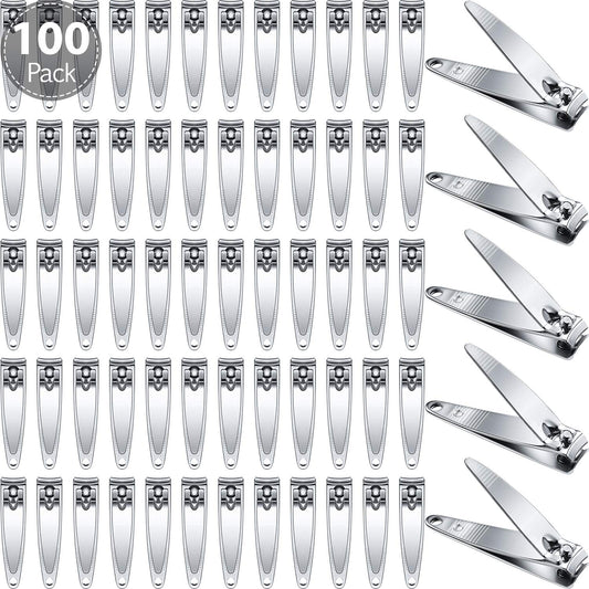 Mudder 100 Pieces Nail Clippers Set Bulk for Men Women Ultra Sharp Stainless Steel Fingernail and Toenail Clippers Flat Portable Travel Fingernails Sturdy Trimmer Pointed Pedicure Manicure Care Tool
