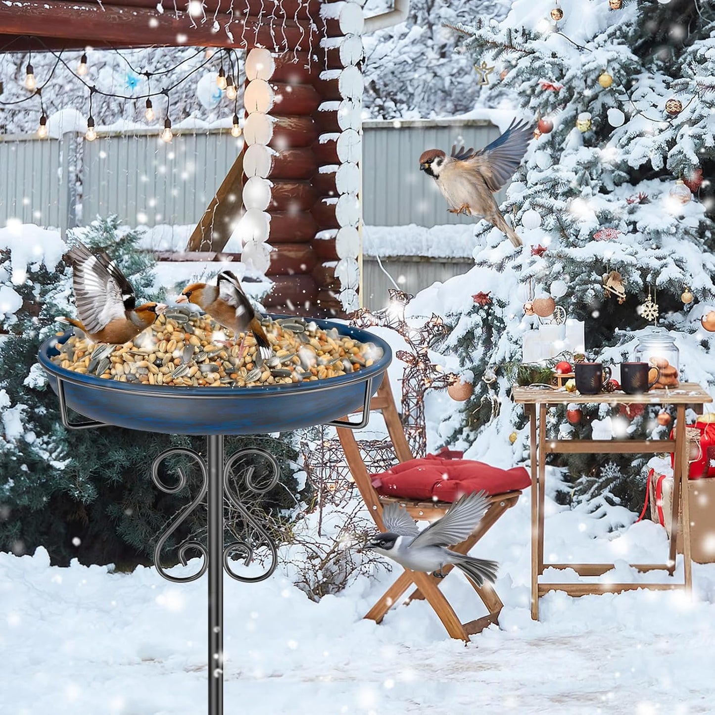 Metal Bird Bath for Outside,Bird Baths Feeder Bowl with 5 Prongs Base Stake,Freestanding BirdBaths for Outdoors Garden Patio Yard Lawn Decor (Vintage Blue)