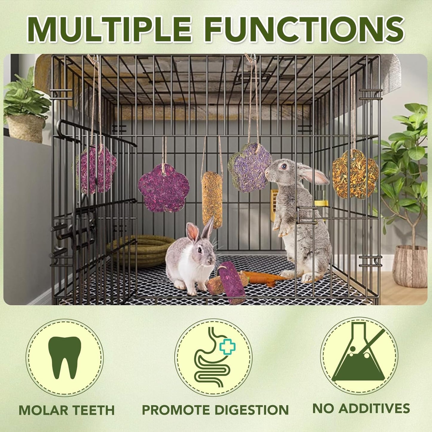 12PCS Rabbit Chew Sticks, Hanging Chew Sticks & Cakes Timothy Hay Rose Chrysanthemum Treat for Bunny Chinchilla Guinea Pig Hamster and Other Small Pets Molar Snack Toy