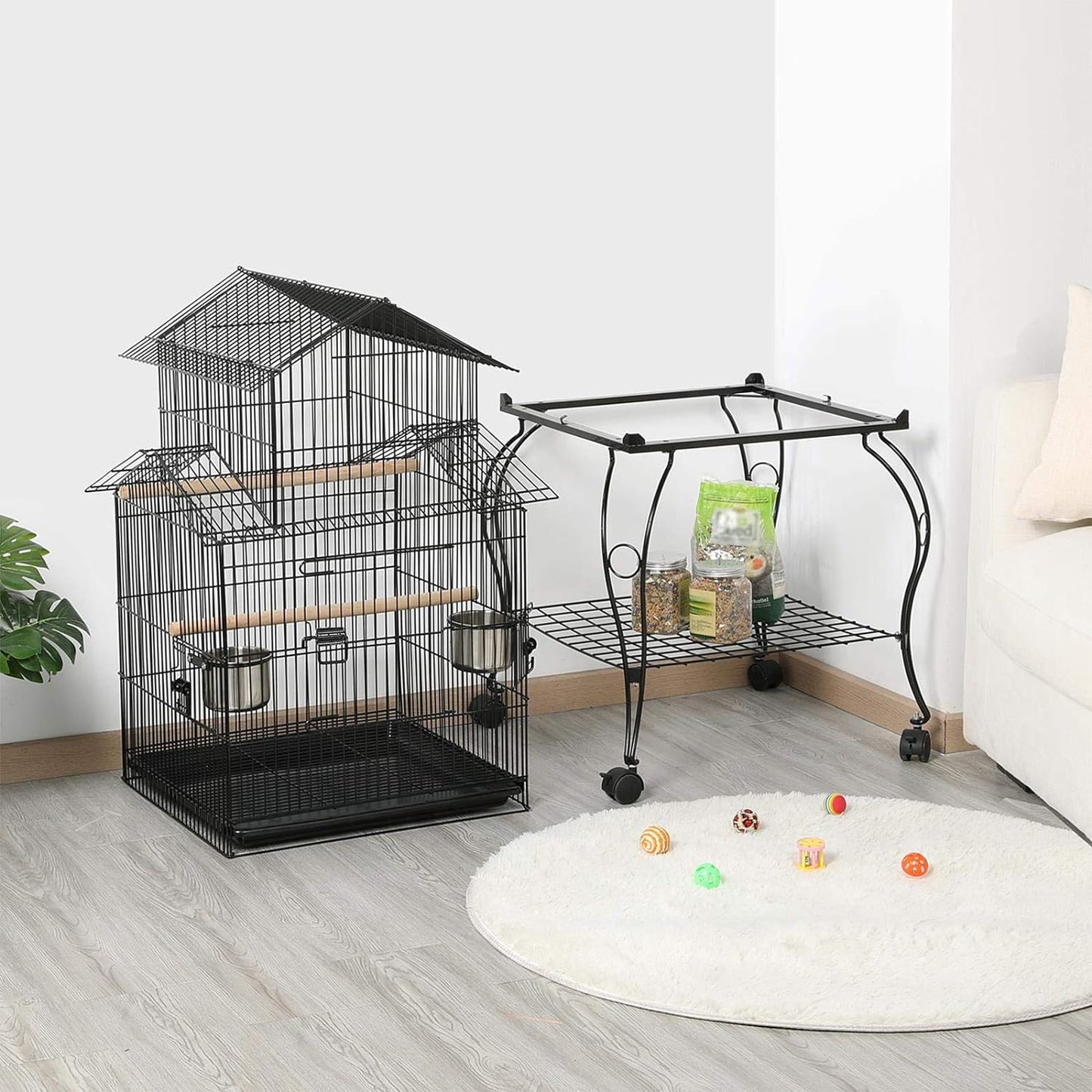Yaheetech Budgie Cage 55-inch Rolling Standing Triple Roof Medium Parrot Cage Pet Bird Cage with Detachable Stand for Cockatiels Sun Parakeets Green-cheeked Conures Macaw