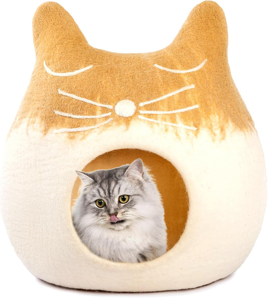 Luxurious Eco-Friendly Merino Wool Cat Cave Bed Sloth - Foldable Hideaway Pod for Indoor Cats - Premium Felt Kitten Beds - Covered Cat House for Ultimate Cozy Comfort by Woolygon