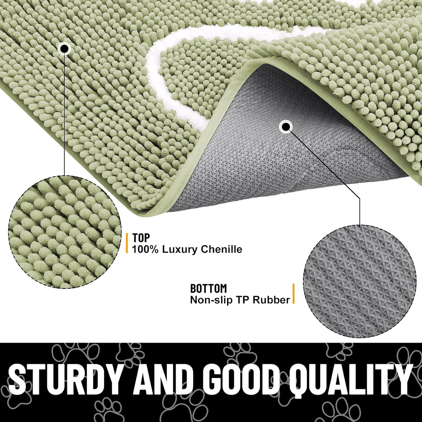 Smiry Dog Door Mat for Muddy Paws, Absorbent Dirt Trapper Non Slip Quick Dry Washable Chenille Mat for Mud Dogs, Entry Rug for Indoor and Outdoor (59x24 Inches, Sage Green)