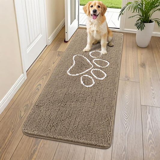 Smiry Dog Door Mat for Muddy Paws, Absorbent Dirt Trapper Non Slip Quick Dry Washable Chenille Mat for Mud Dogs, Entry Rug for Indoor and Outdoor (59x24 Inches, Camel)