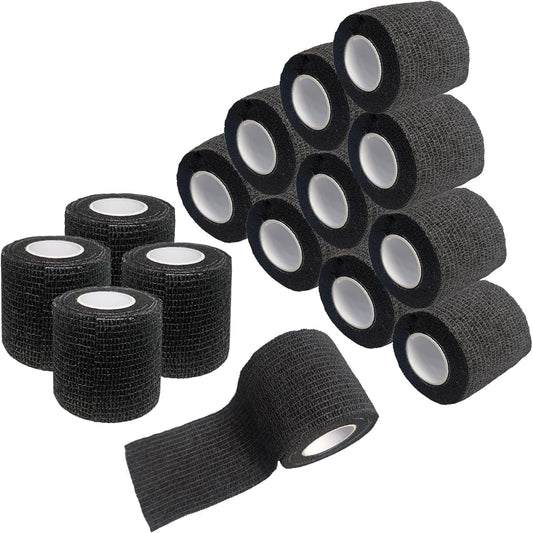 Self Adhesive Tape Wrap 15Rolls,Non-Woven Self Adherent Vet Wrap Tape,5CM x 4.5M Cohesive Bandage Tape for Wrist & Ankle,Elastic Grip Cover (Black-15ROLLS)