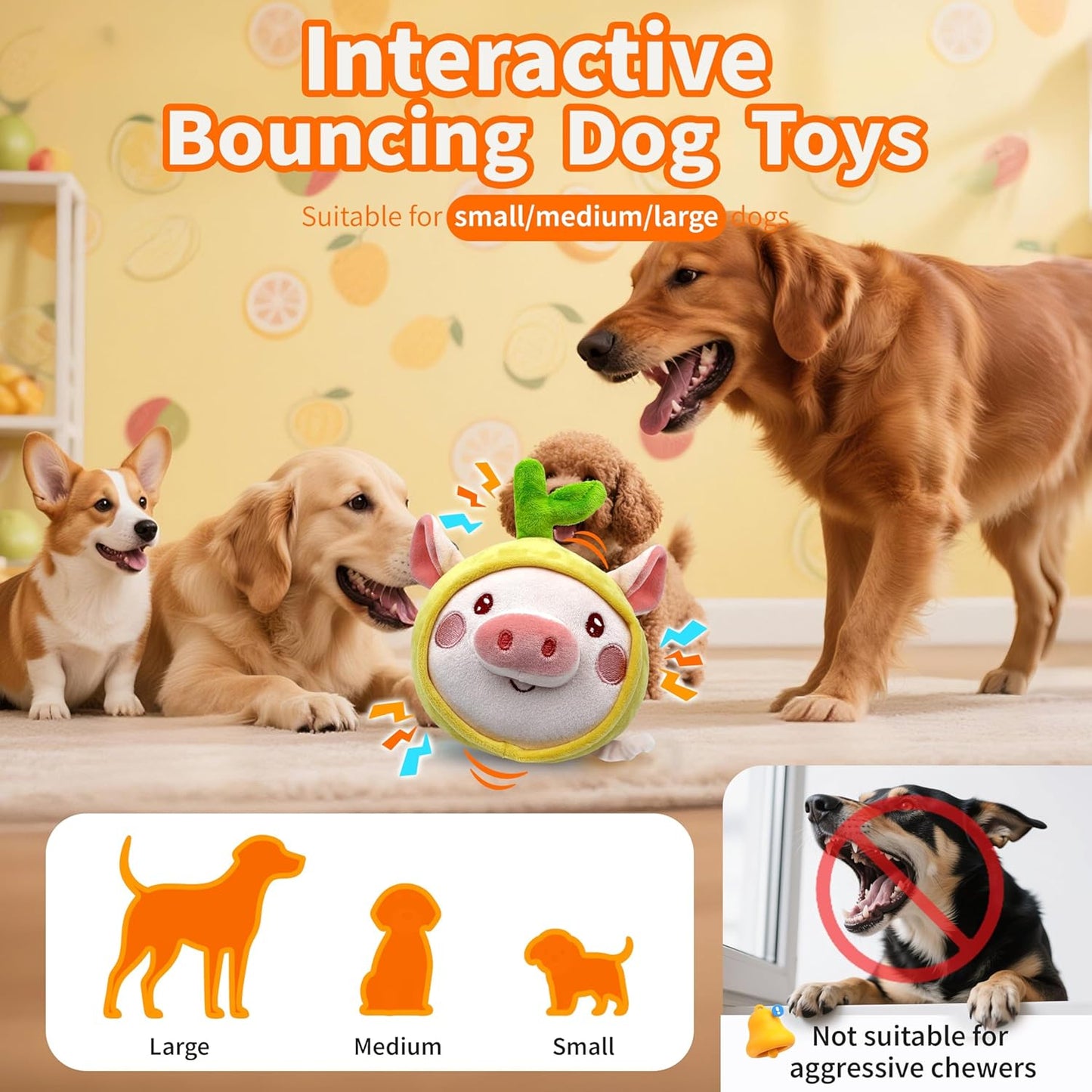 Interactive Dog Toys, Moving Squeaky Dog Toy Ball, Rechargeable Bouncing Rolling Puppy Ball Toy with Jumping Music Talking Mode for Puppy Small Medium Dogs to Keep Them Busy (Pig)