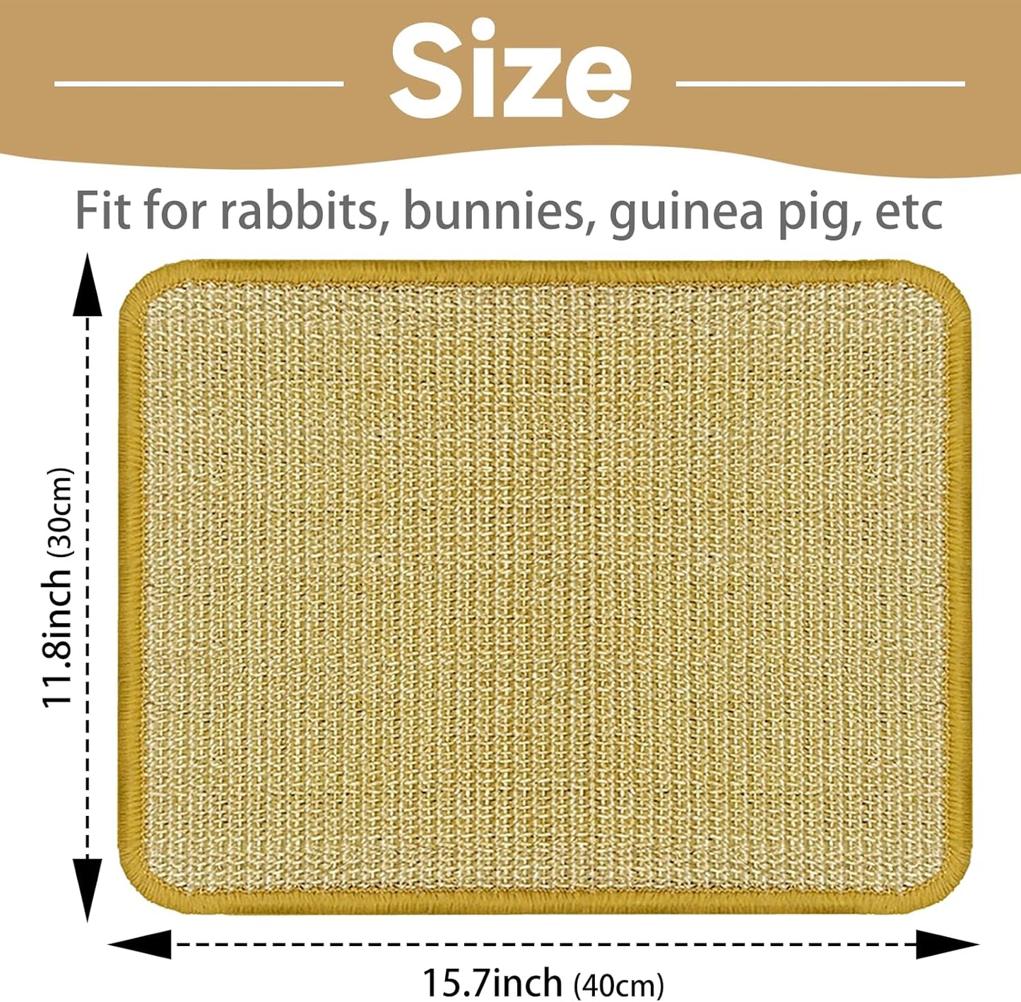 DYAUS Bunny Scratch Pads, Natural Sisal Rabbit Scratching Mats for Claws and Teeth Care, Indoor Bunny Chew Toys Bunny Bed for Biting Sleeping Nesting (3PCS, 16x12in)
