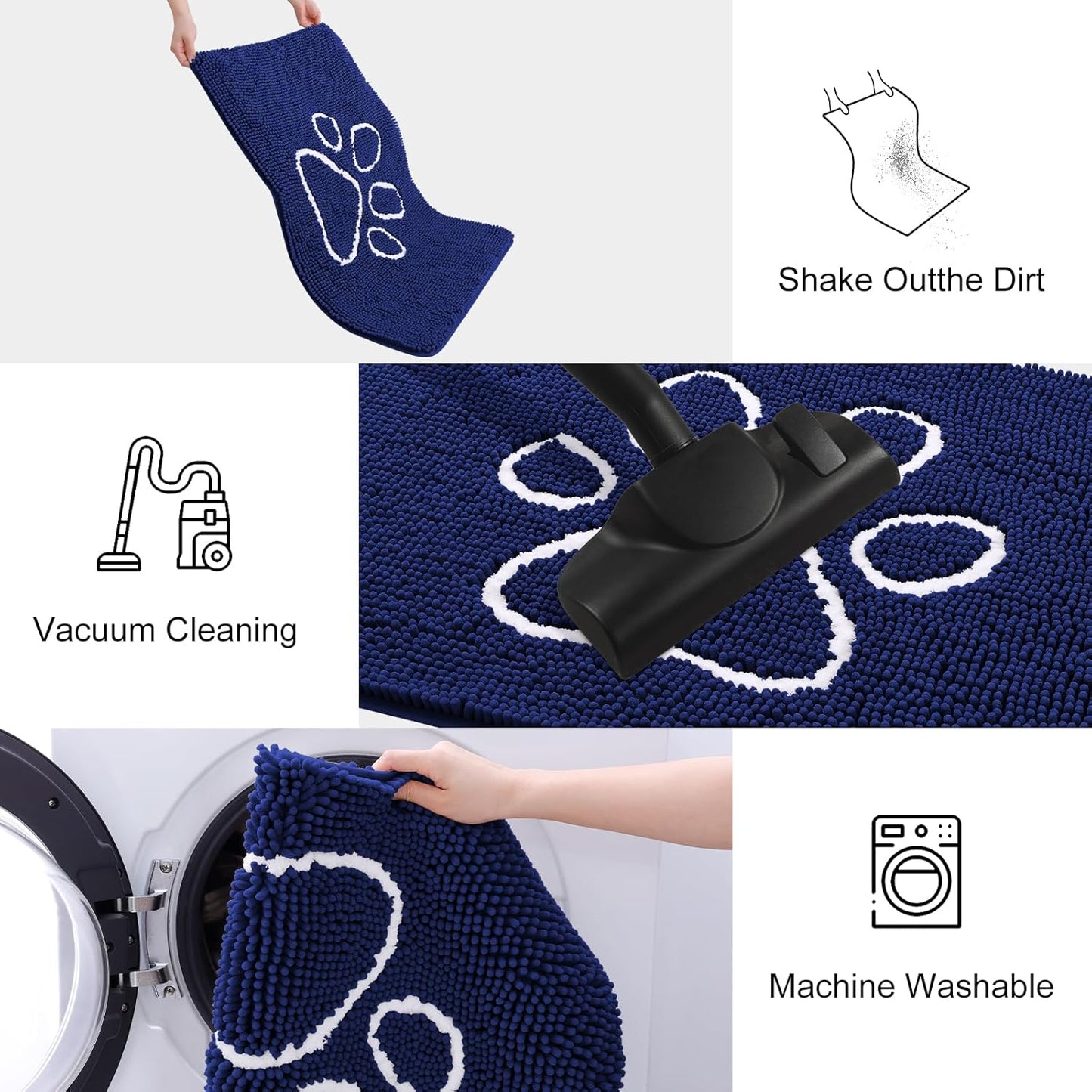 Smiry Dog Door Mat for Muddy Paws, Absorbent Dirt Trapper Non Slip Quick Dry Washable Chenille Mat for Mud Dogs, Entry Rug for Indoor and Outdoor (47x24 Inches, Navy Blue)