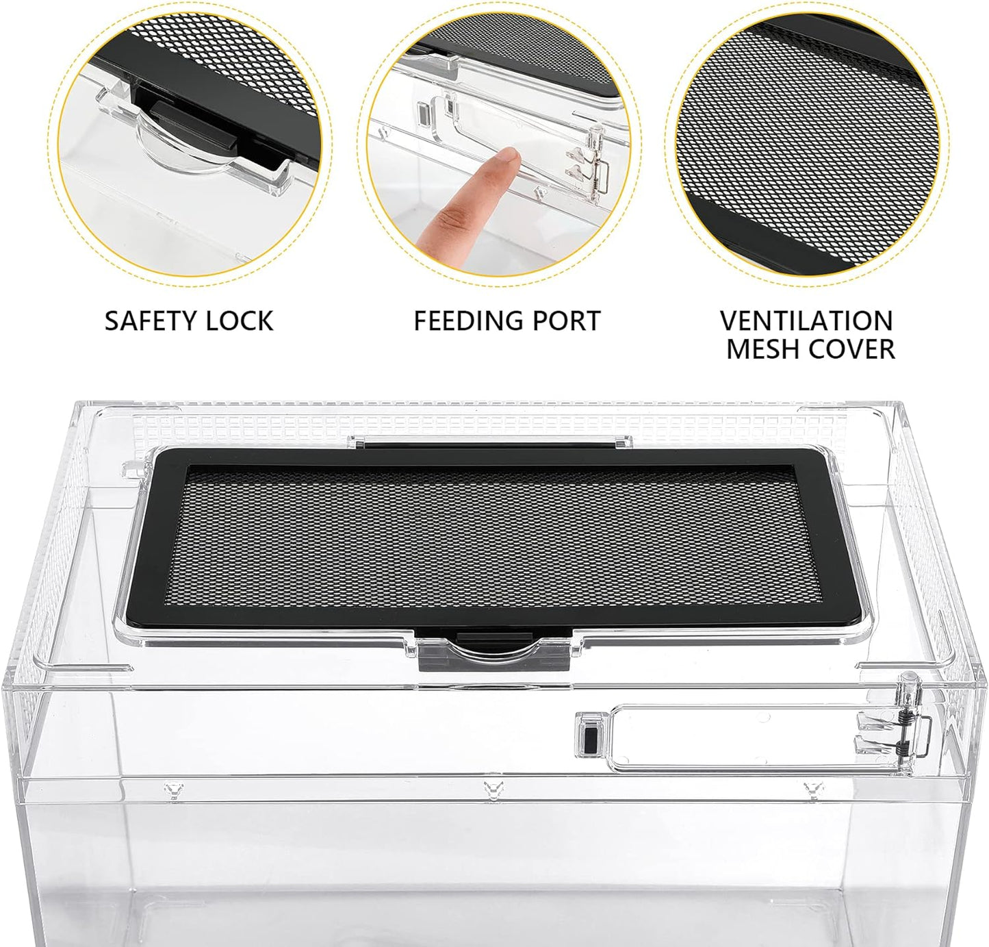 Reptile PC Terrarium,Anti Breakage 12x7x9 inch Insect Amphibians Tank Spider Starter Kits,Top Sliding Door Screen Ventilation Mini Gecko Habitat Cages,Hygrometer Thermometer,Hide Cave,Tweezer,Sprayer