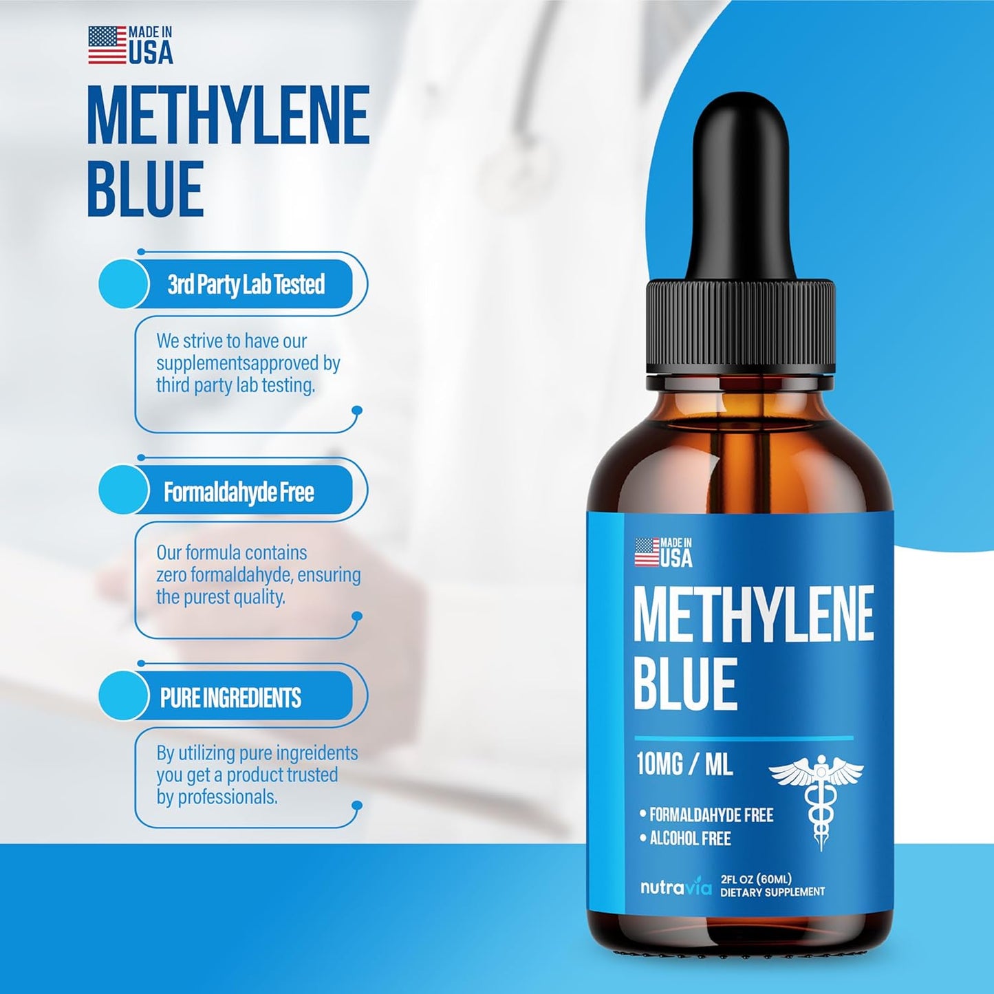 Methylene Blue 99.99% - Official Formula - Methylene Blue Liquid Drops Advanced Strength Formula, Increased Absorption, Methylene Blue Supplement Liquid Powder Compare to Pharmaceutical Grade (2oz)