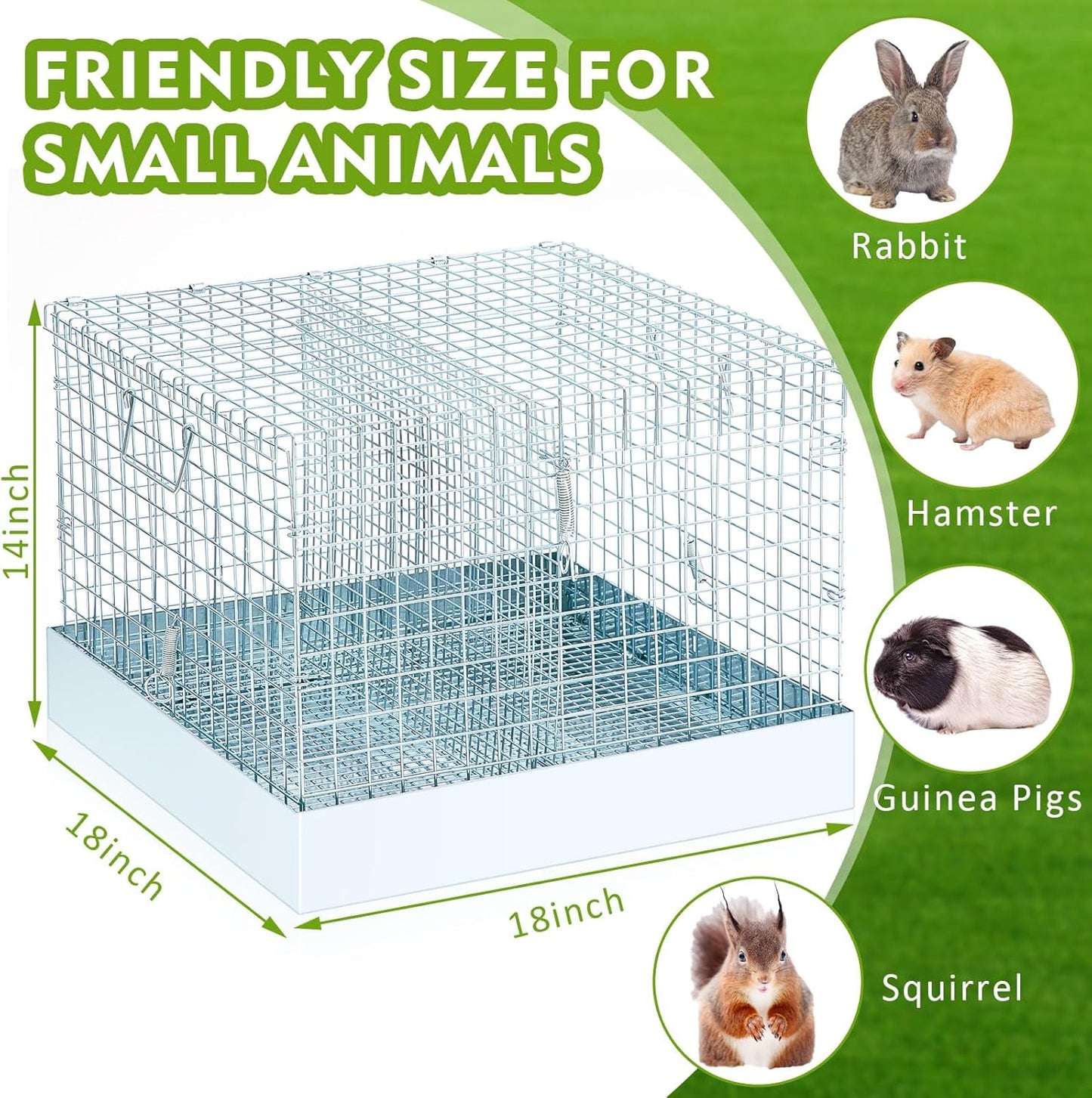 Folding Rabbit Cage, 18 x 18 x 14 in Portable Bunny Carrier with Tray and Handles for Transport, Trave or Temporary Housing, Indoor Outdoor Pet Habitat Animal Enclosure