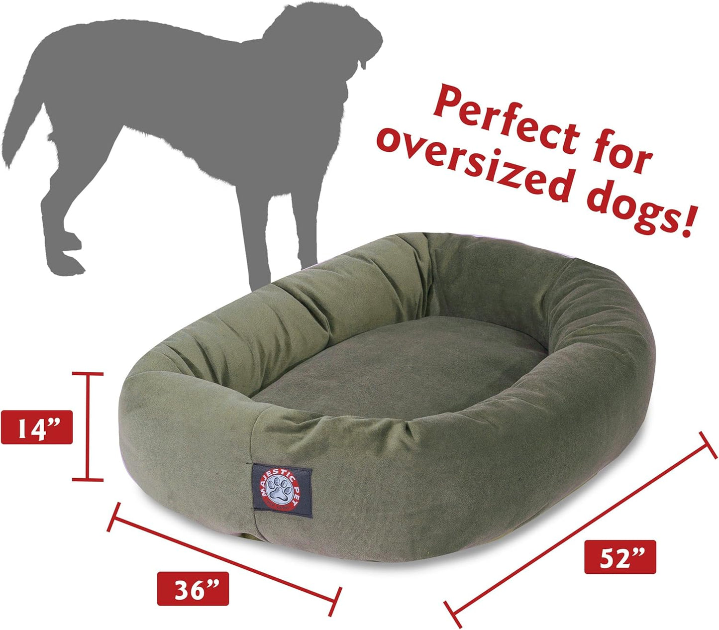Majestic Pet Villa 40 Inch Shredded Memory Foam Dog Bed for Large Sized Dogs 40x29x9 Inch–Orthopedic Dog Bed with Removable Washable Cover-Washable Large Pet Bed with Head Support-Orange