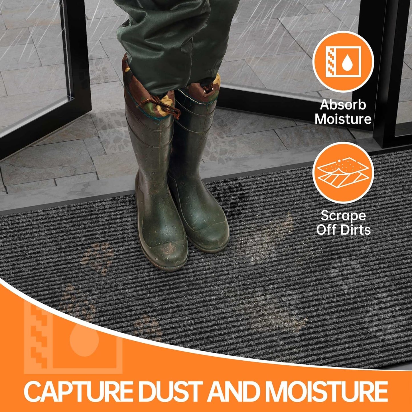 Front Door Mat, 10' x 3' Commercial Floor Mat, Heavy Duty Welcome Mat, Rubber Backing Non Slip Doormat for Entryway