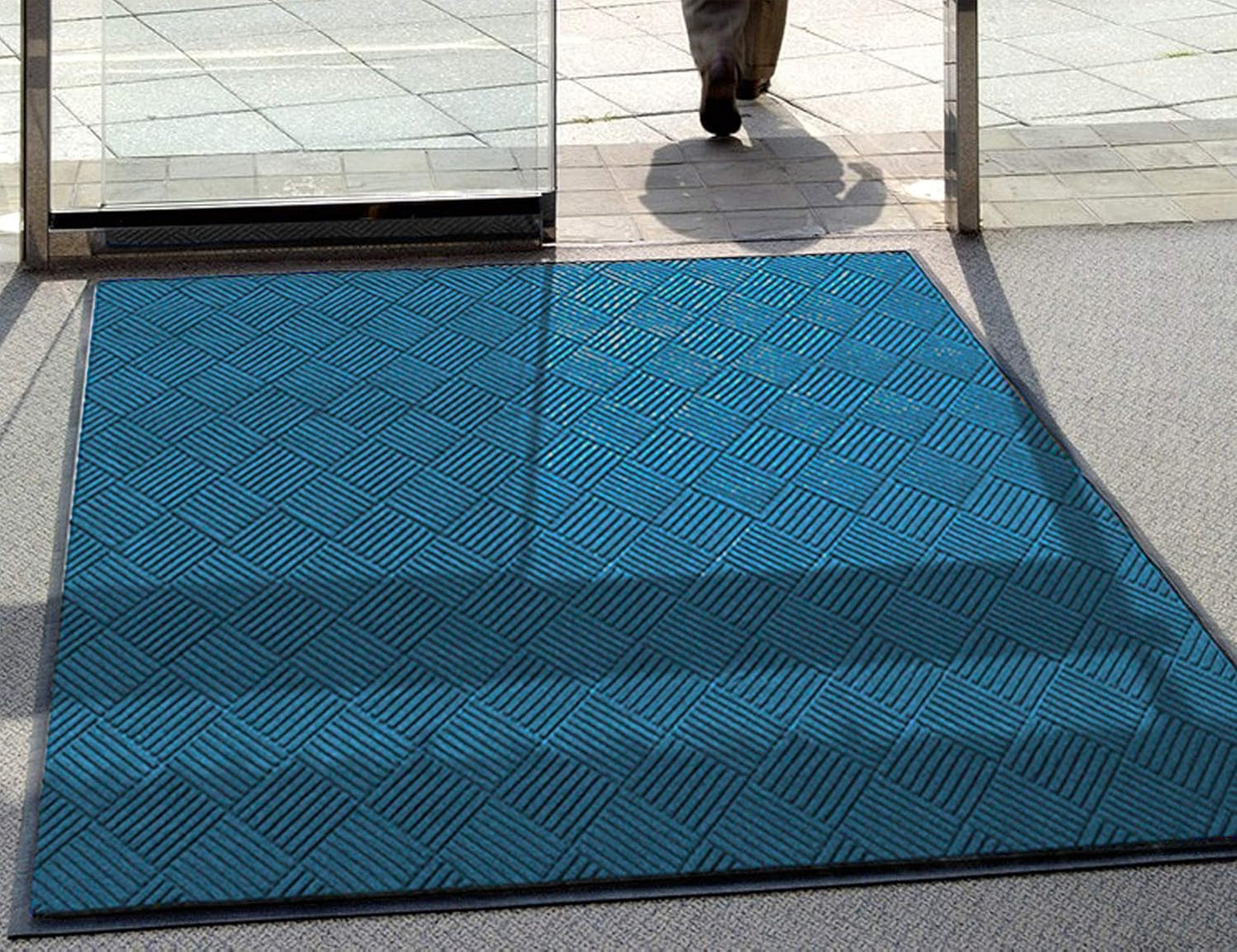WaterHog Diamond | Commercial-Grade Entrance Mat with Rubber Border – Indoor/Outdoor, Quick Drying, Stain Resistant Door Mat (Medium Blue, 3' x 12')