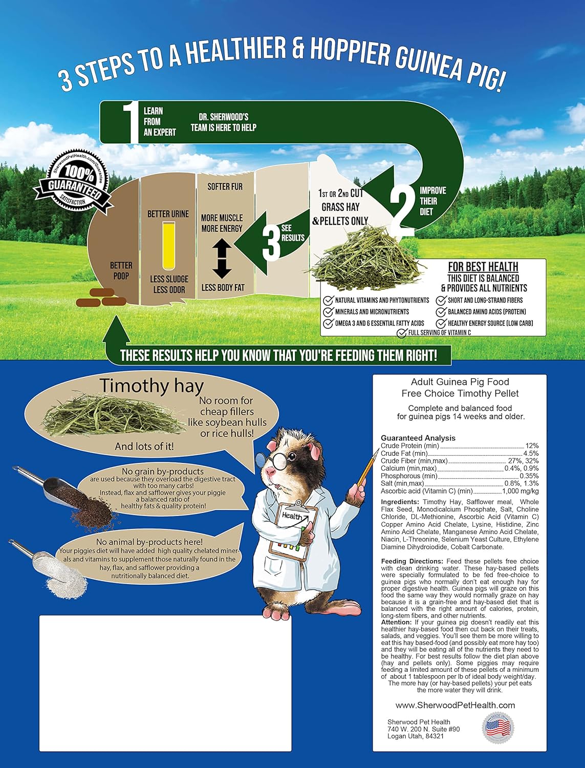 Sherwood Pet Health Adult Guinea Pig Food - Free Choice Timothy Pellet-4.5lbs