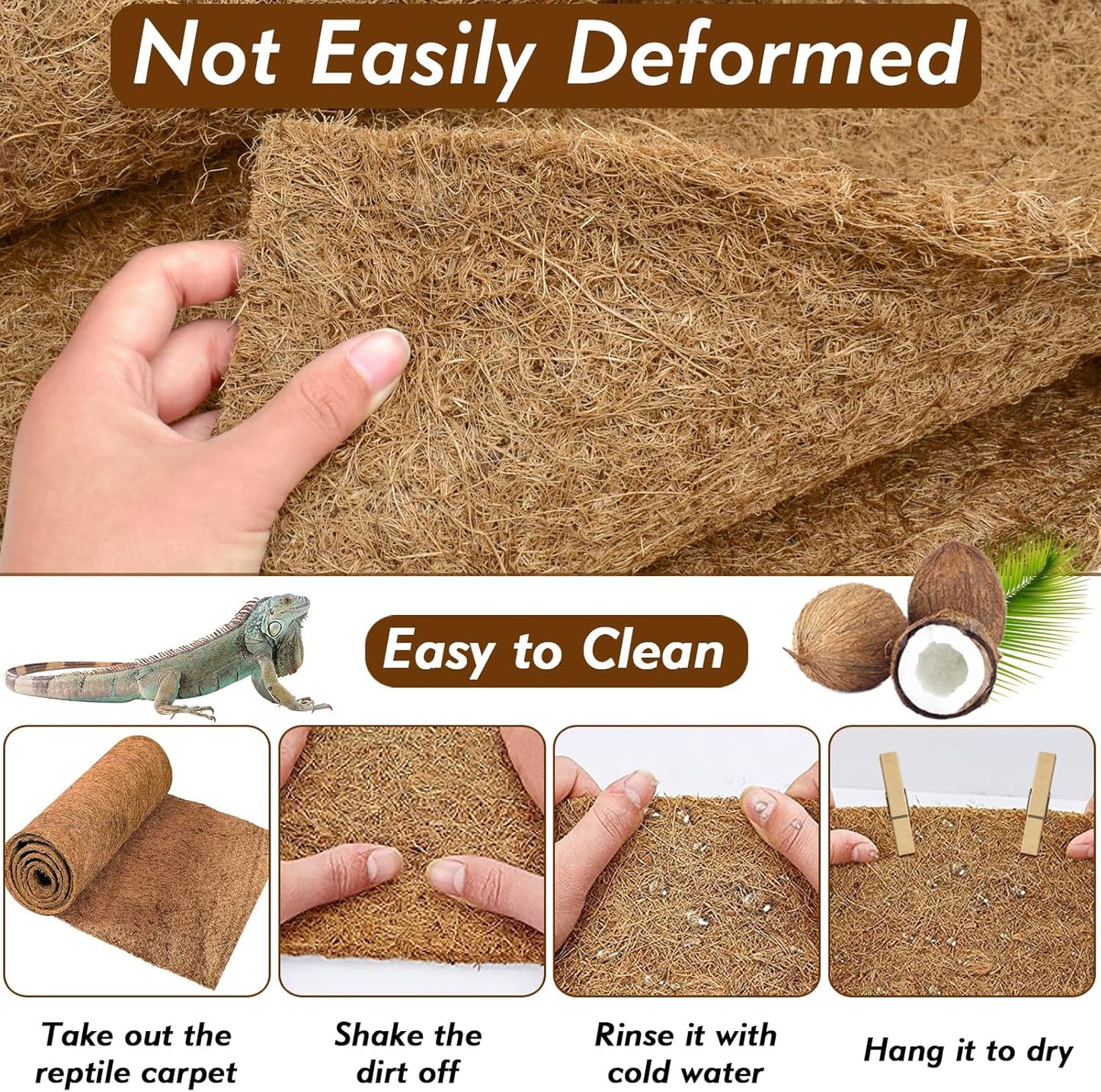 ZeeDix 10 Pieces Coconut Fiber Reptile Substrate Mat, 14 x 14 inches Natural Coco Coir Mat Turtle Bedding Tortoise Carpet Reptile Terrarium Liner for Lizard Snake Turtle Gecko Bearded Dragon