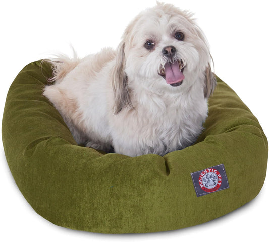 Majestic Pet 24 Inch Micro Velvet Calming Dog Bed Washable 24x19x7 (Inch) – Cozy Soft Round Donut Dog Bed with Spine for Head Support - Pet Bed Small – Fern